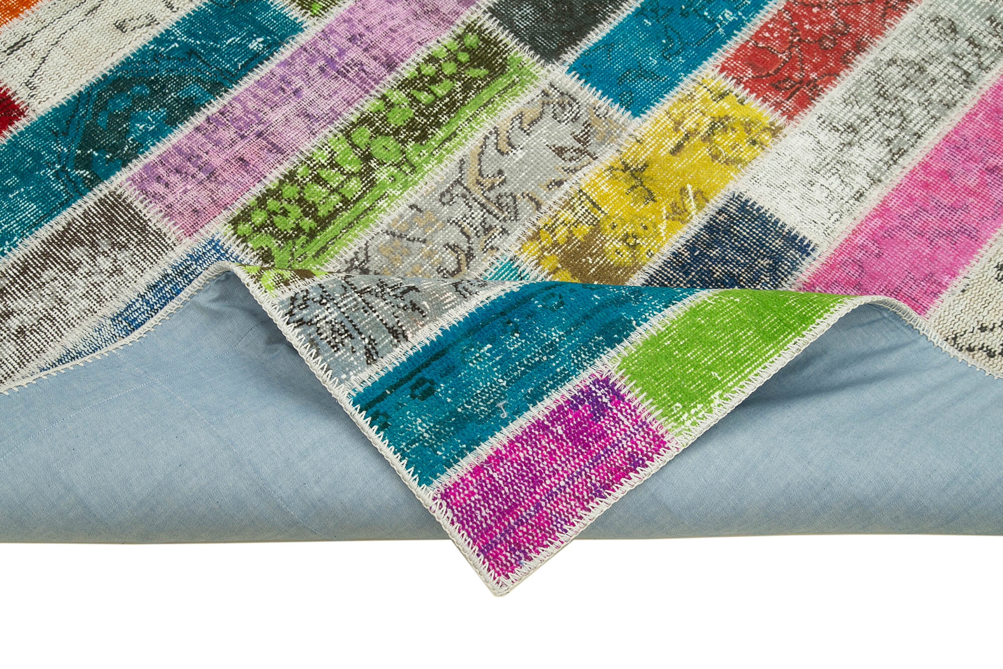 Handmade Area Rug - Pink Patchwork Cotton Wool Rug 5'8'' x 7'5'' Durable Vintage Turkish Carpet