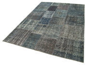 Handmade Wool Area Rug - Grey Patchwork Rug Cotton Wool Carpet 5'7''x7'11''