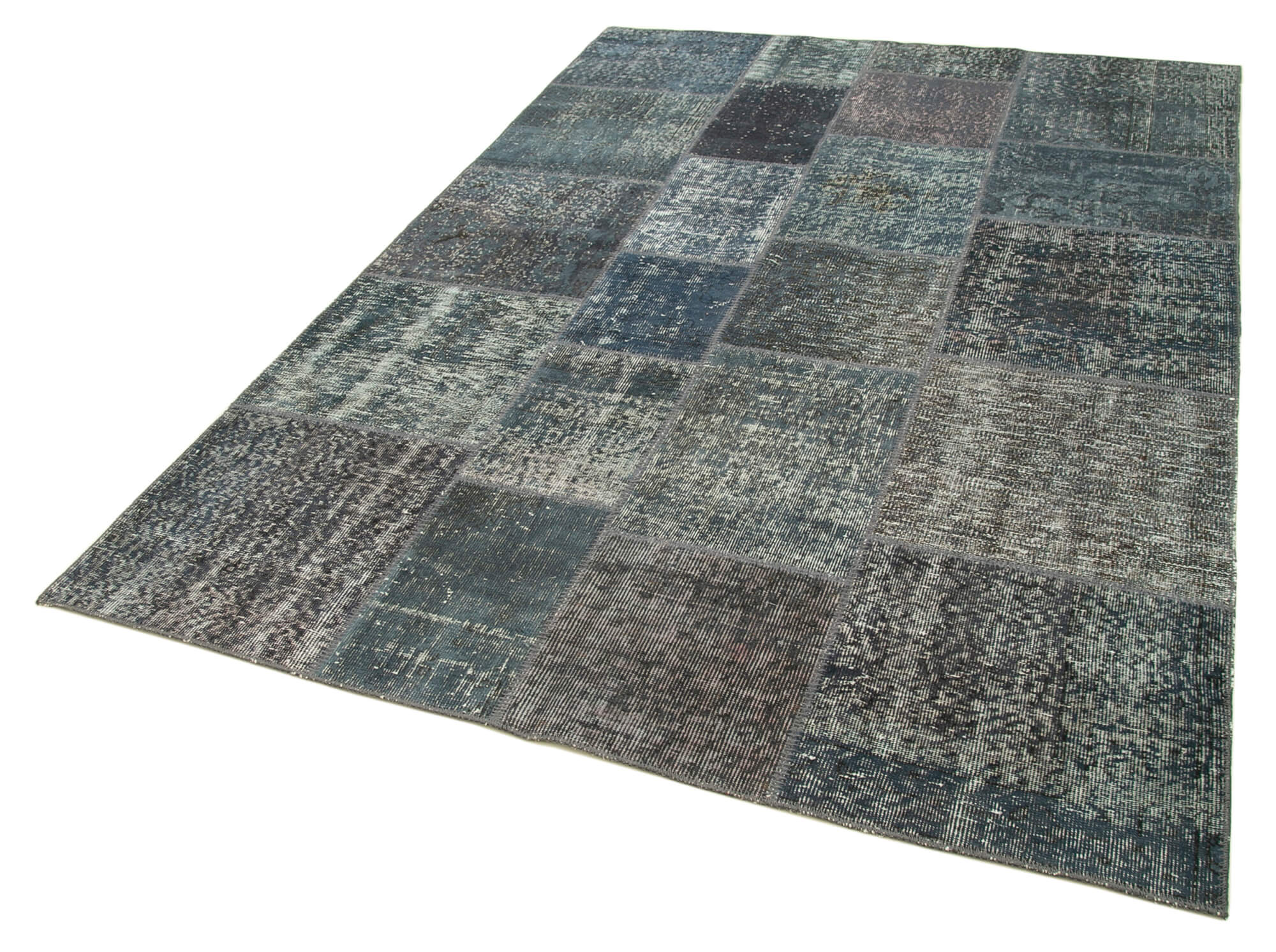 Handmade Wool Area Rug - Grey Patchwork Rug Cotton Wool Carpet 5'7''x7'11''