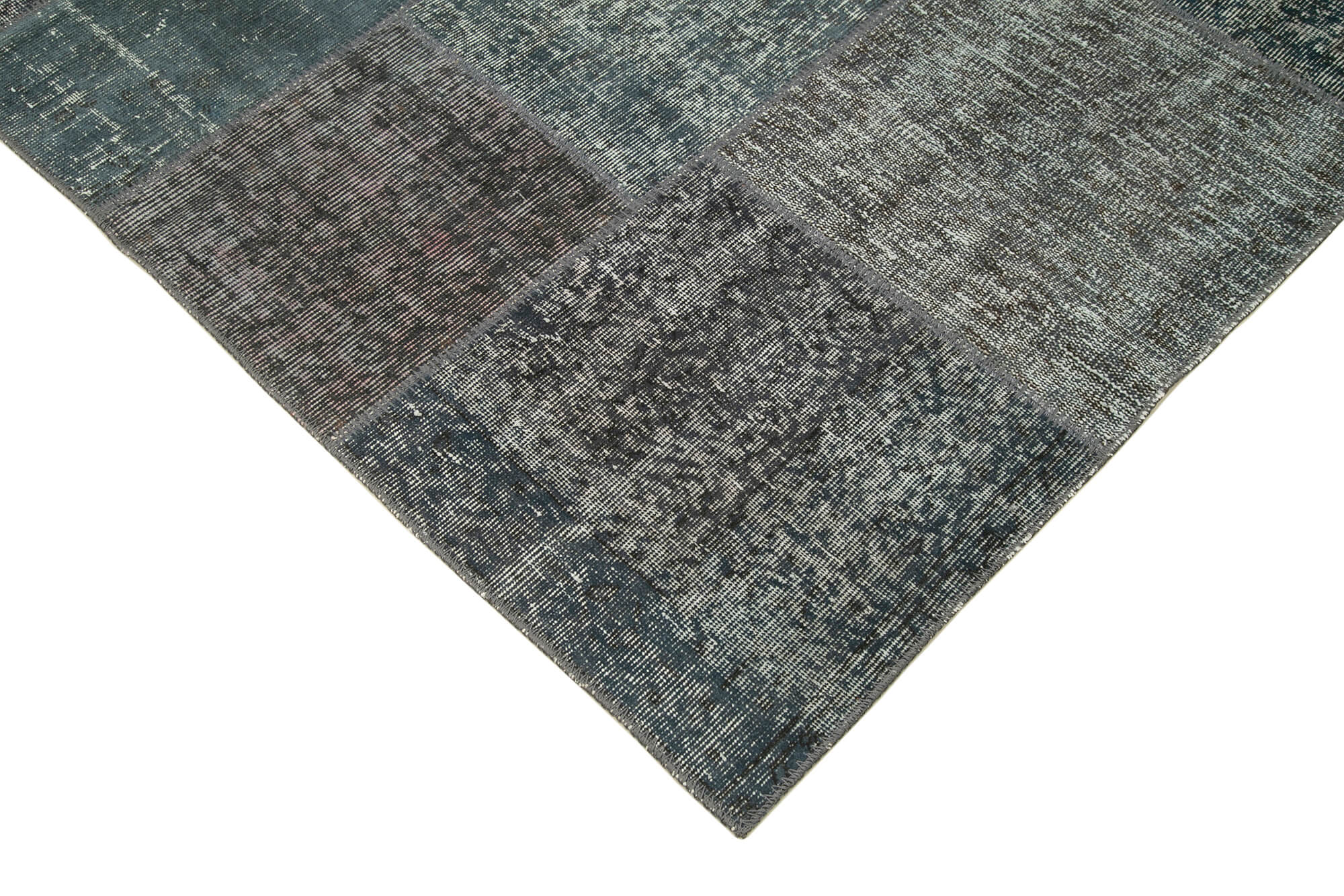 Handmade Wool Area Rug - Grey Patchwork Rug Cotton Wool Carpet 5'7''x7'11''