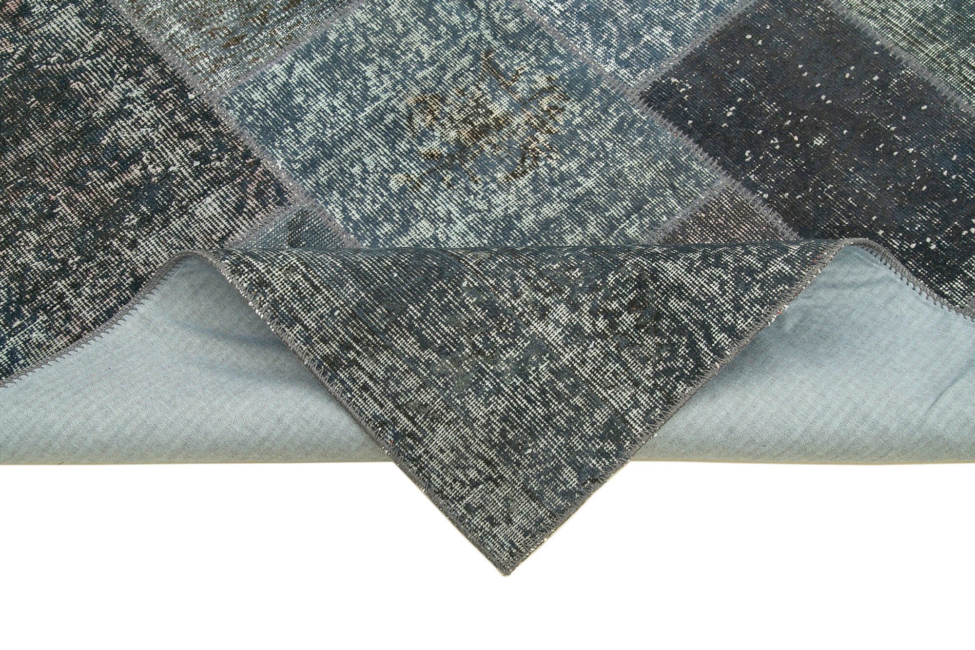 Handmade Wool Area Rug - Grey Patchwork Rug Cotton Wool Carpet 5'7''x7'11''