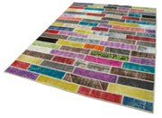 Handmade Area Rug - Kirk Yama Pink Patchwork Cotton Wool Carpet 5'8''x7'7''