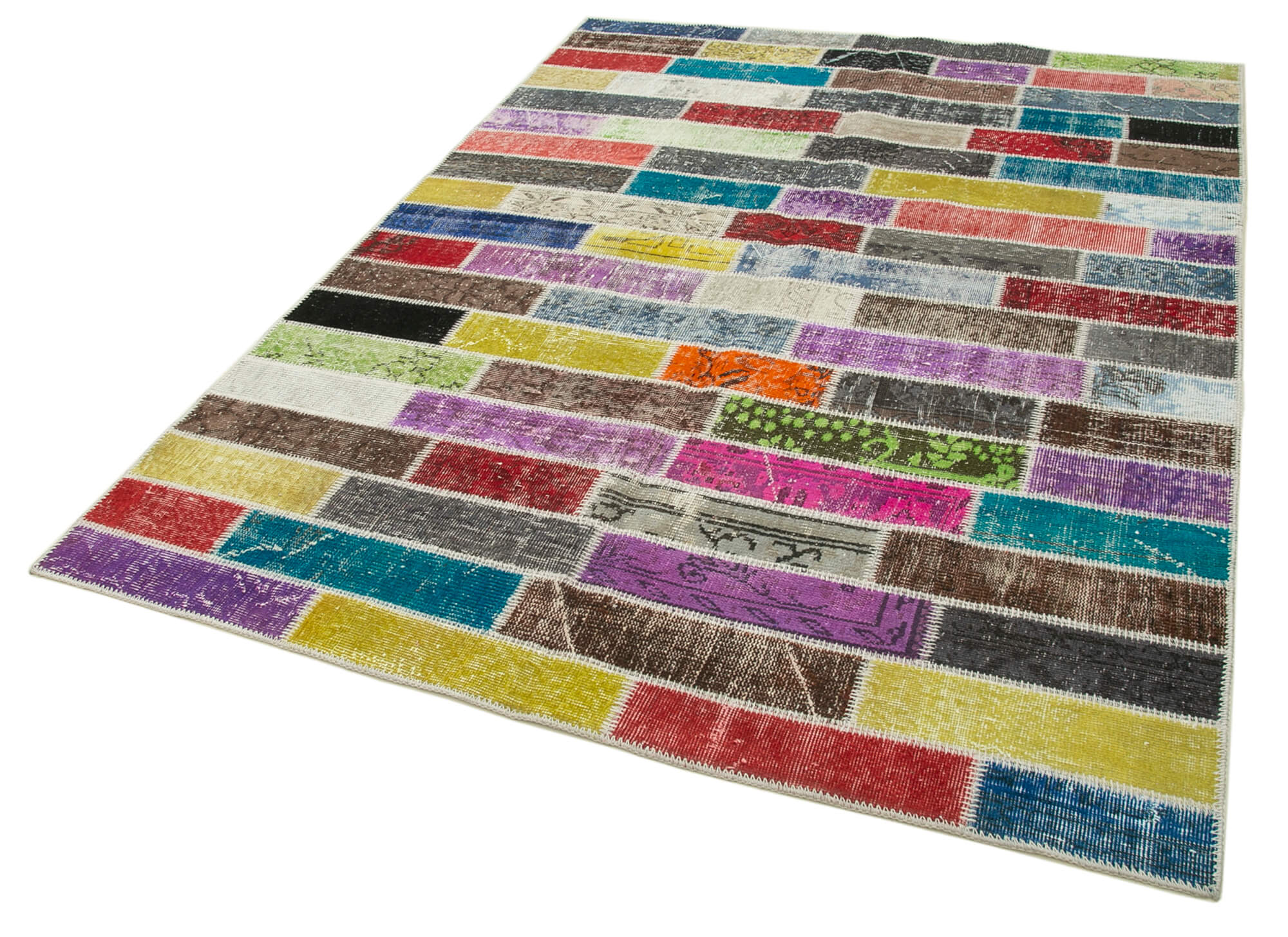 Handmade Area Rug - Kirk Yama Pink Patchwork Cotton Wool Carpet 5'8''x7'7''