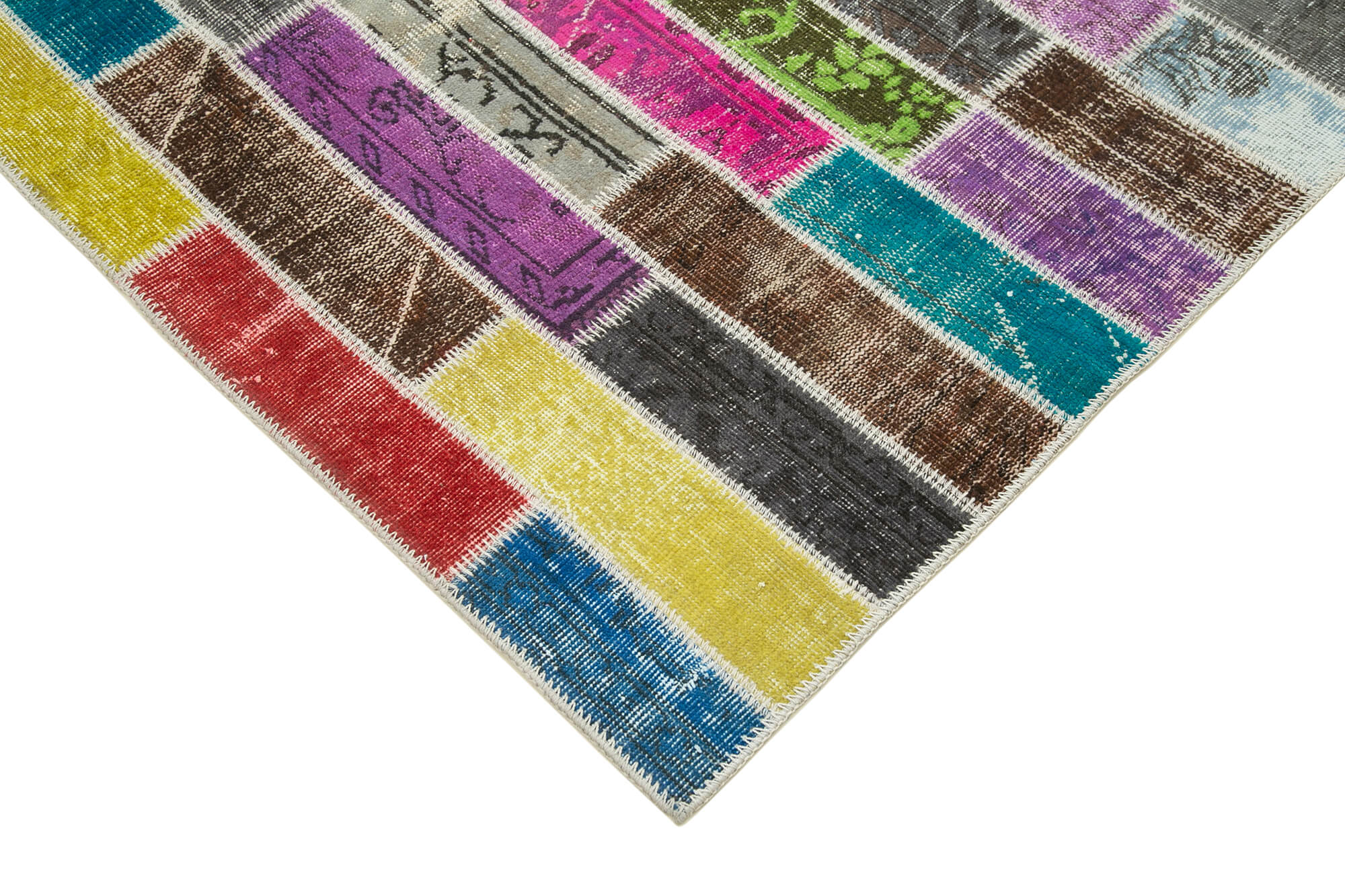 Handmade Area Rug - Kirk Yama Pink Patchwork Cotton Wool Carpet 5'8''x7'7''