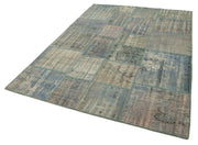 Handmade Patchwork Rug - Blue Cotton Wool Vintage Area Rug 5'9''x8'0'' for Living Room
