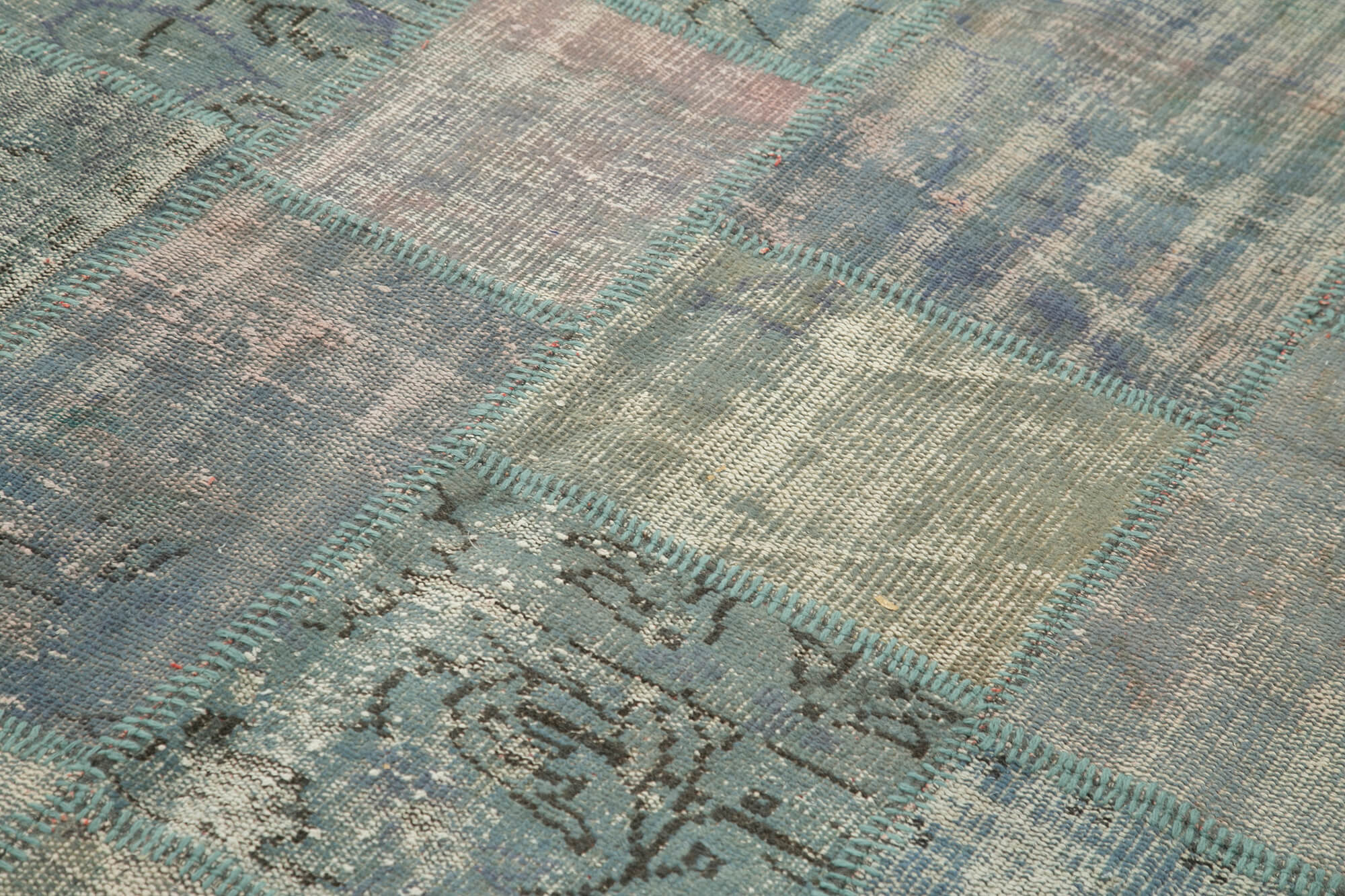 Handmade Patchwork Rug - Blue Cotton Wool Vintage Area Rug 5'9''x8'0'' for Living Room