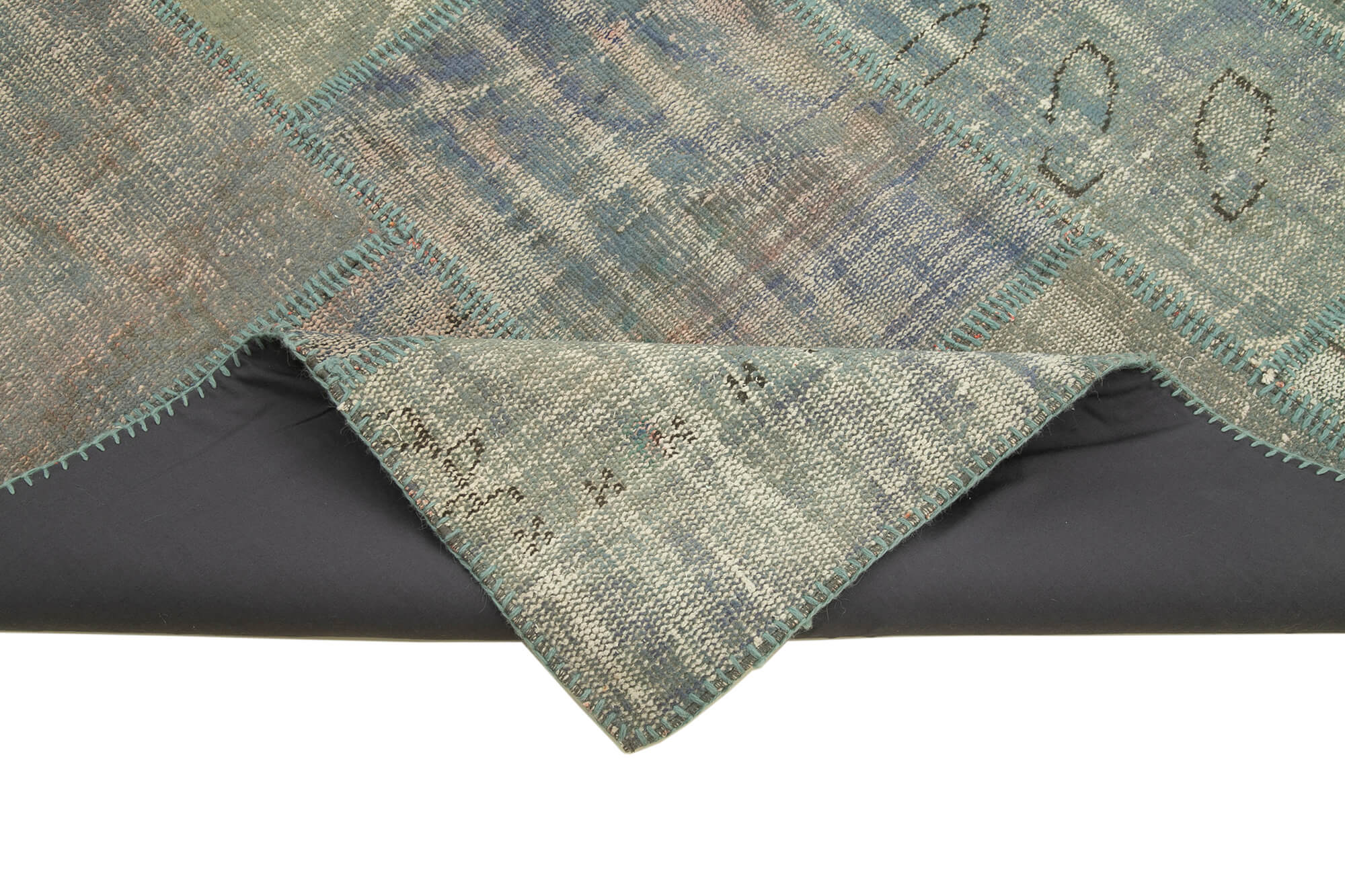 Handmade Patchwork Rug - Blue Cotton Wool Vintage Area Rug 5'9''x8'0'' for Living Room