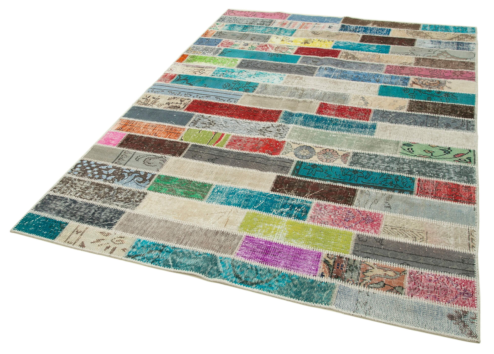 Handmade Patchwork Area Rug - Kirk Yama Pink Cotton Wool Carpet 5'7''x7'10''