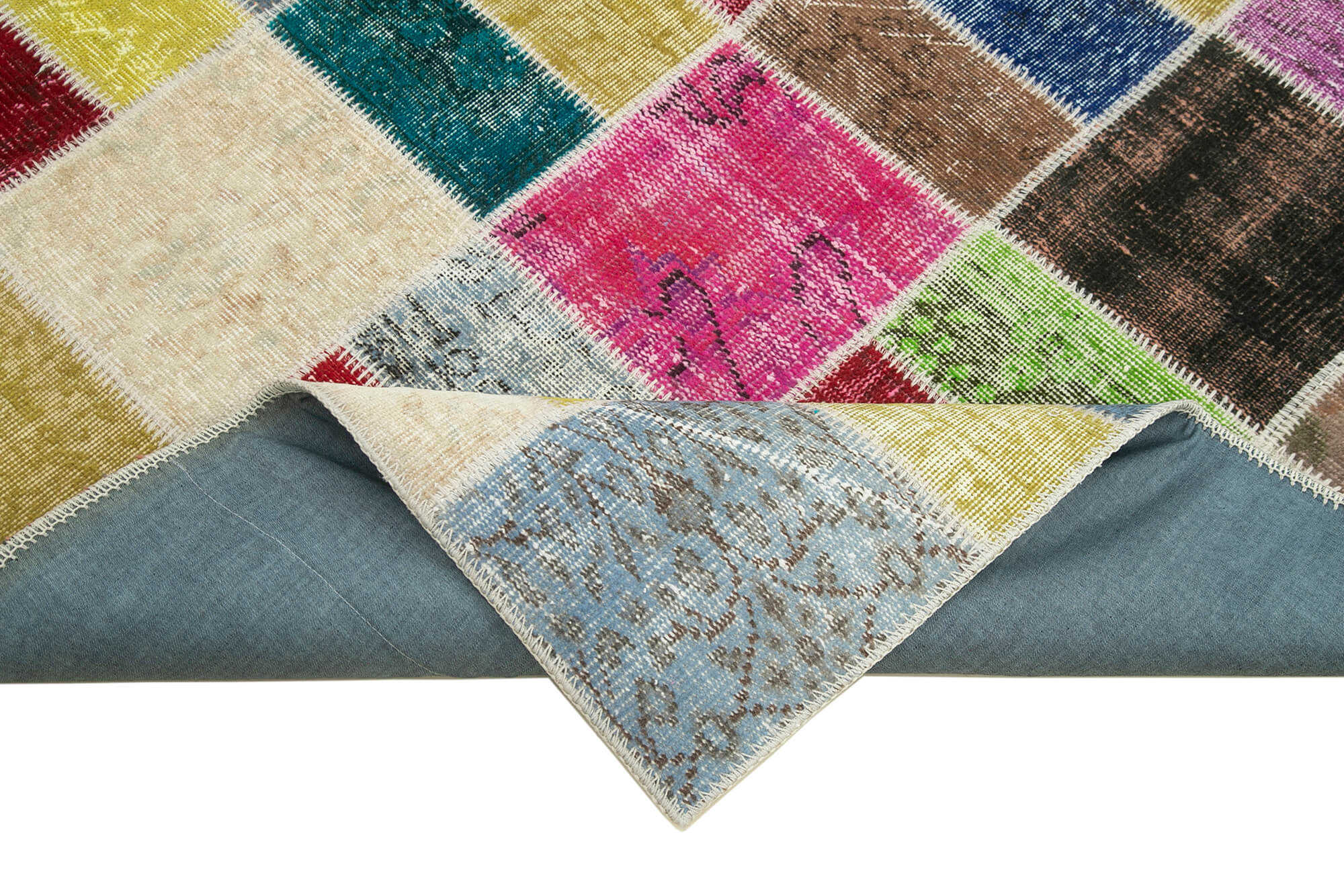 Kirk Yama Pink Patchwork Cotton Wool Handmade Area Rug 5'10'' x 7'6''