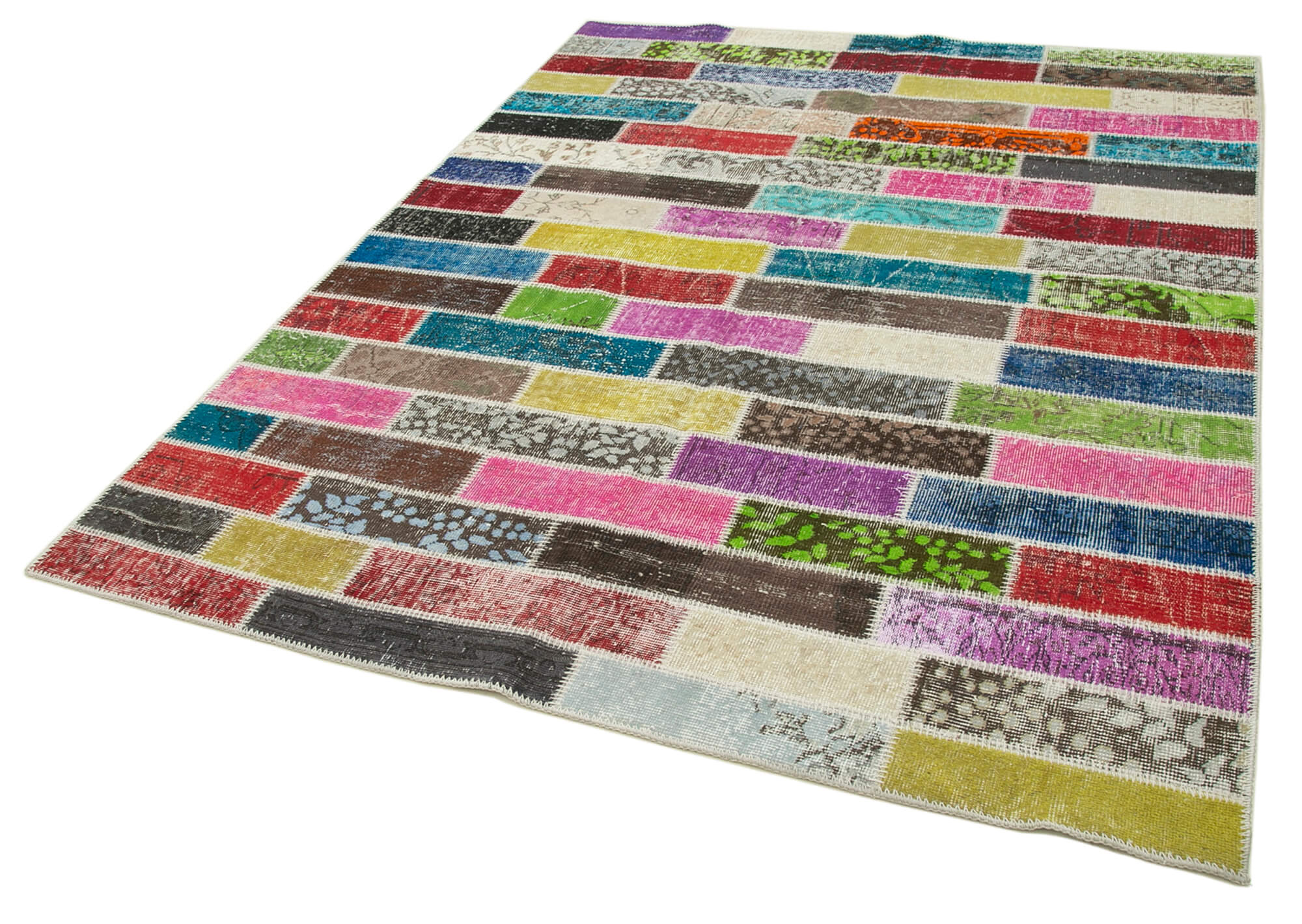 Handmade Patchwork Rug - Pink Cotton Wool Rug 5'9'' x 7'5'' | Vintage Area Carpet