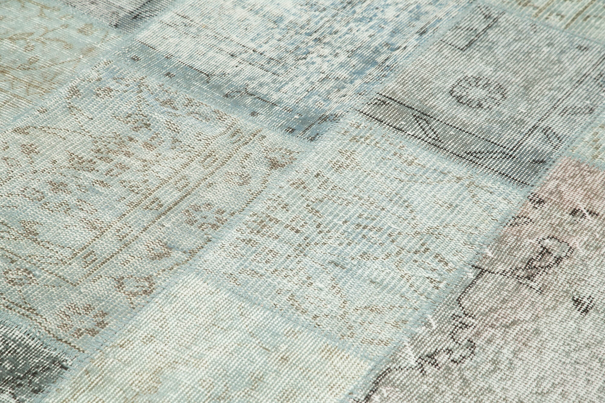 Handmade Area Rug - Blue Patchwork Cotton Wool Carpet, Vintage Turkish Design 5'7''x7'10''
