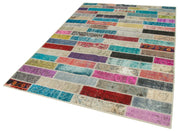 Handmade Wool Area Rug – Pink Patchwork Carpet, Cotton Wool Rug 5'7''x7'9''
