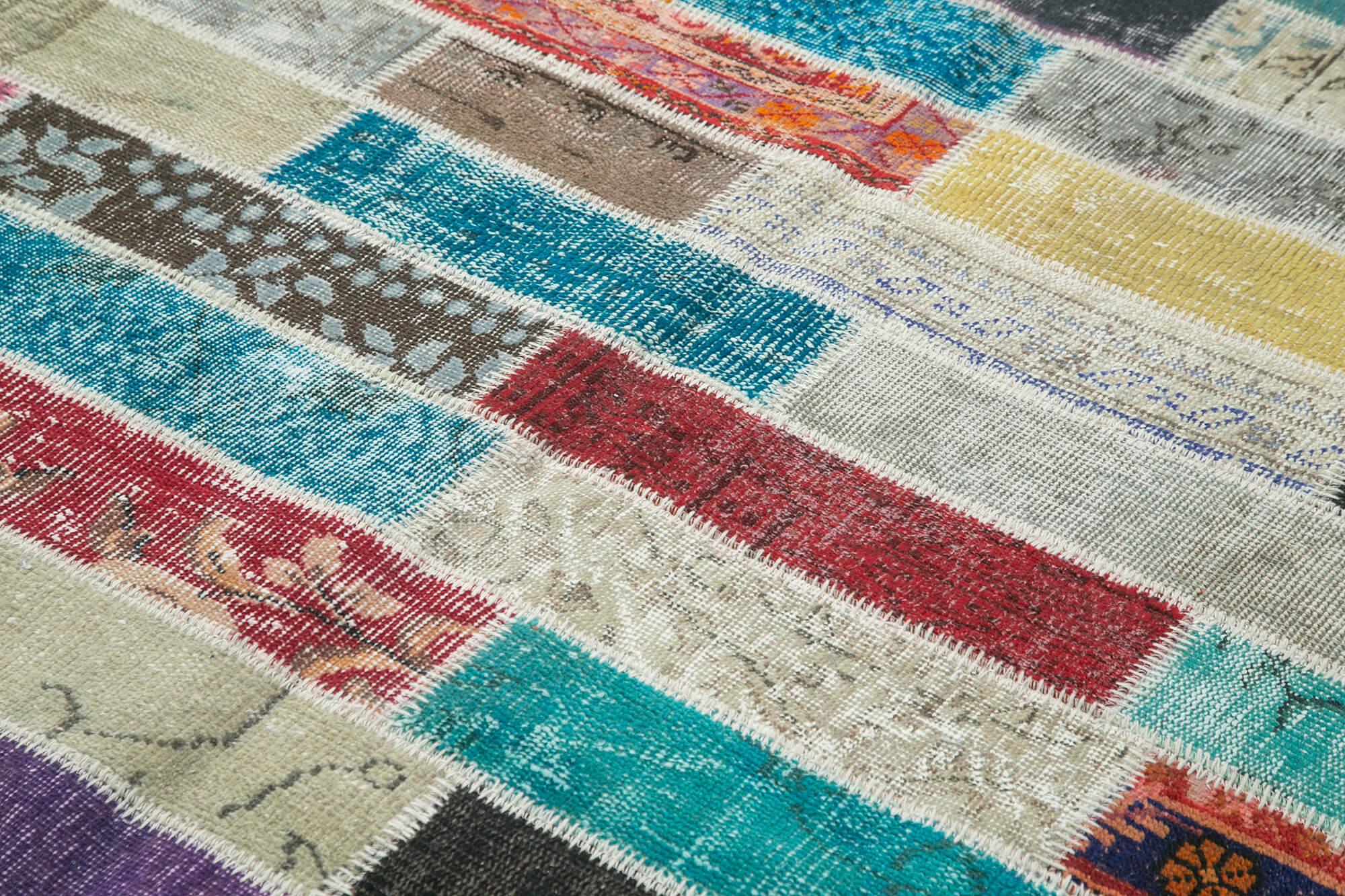 Handmade Wool Area Rug – Pink Patchwork Carpet, Cotton Wool Rug 5'7''x7'9''