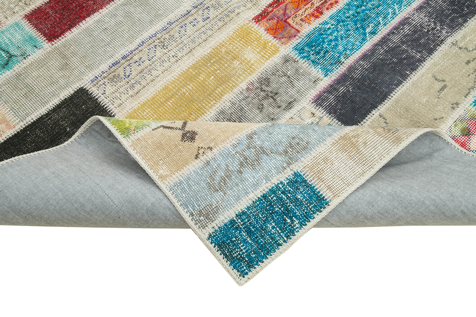 Handmade Wool Area Rug – Pink Patchwork Carpet, Cotton Wool Rug 5'7''x7'9''