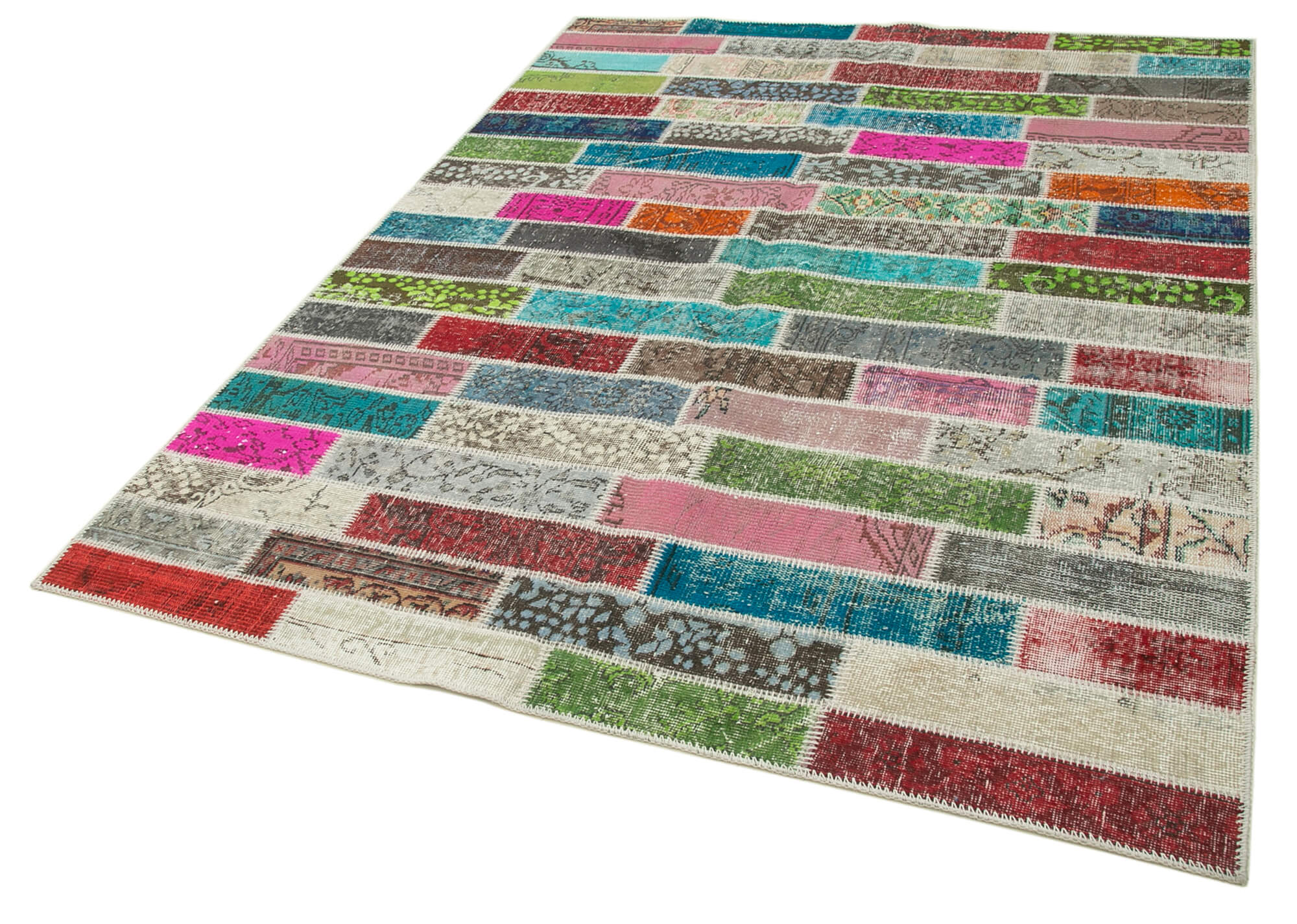 Handmade Patchwork Rug - Kirk Yama Pink Cotton Wool Vintage Area Rug 5'8''x7'6''