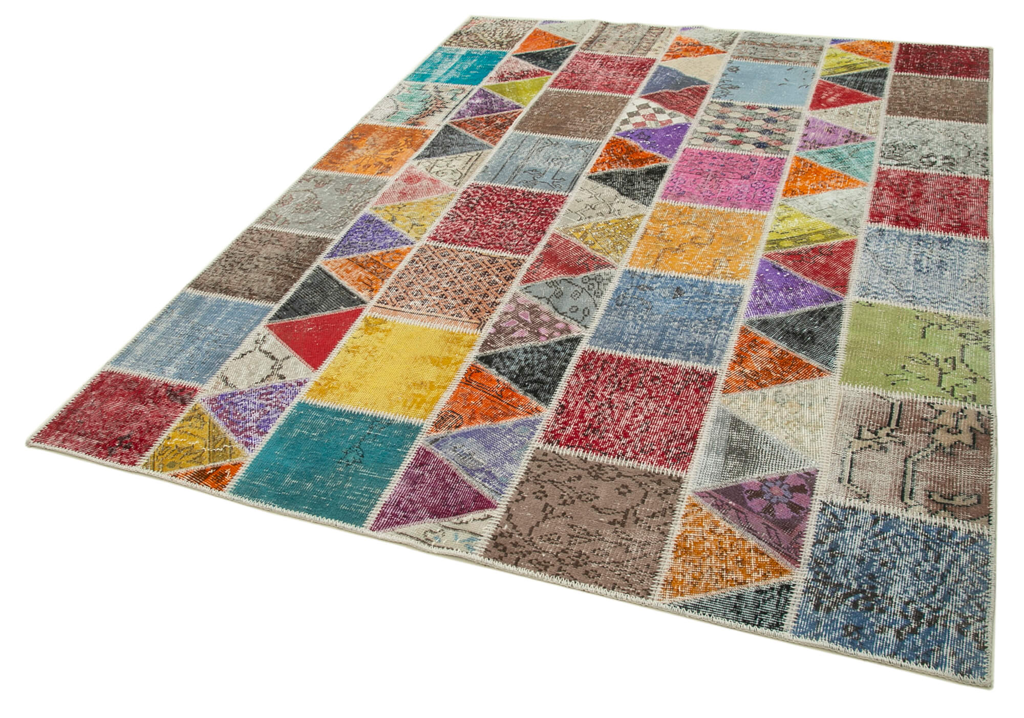 Handmade Patchwork Rug - Pink Patchwork Rug Cotton Wool Carpet 5'11" x 7'7"
