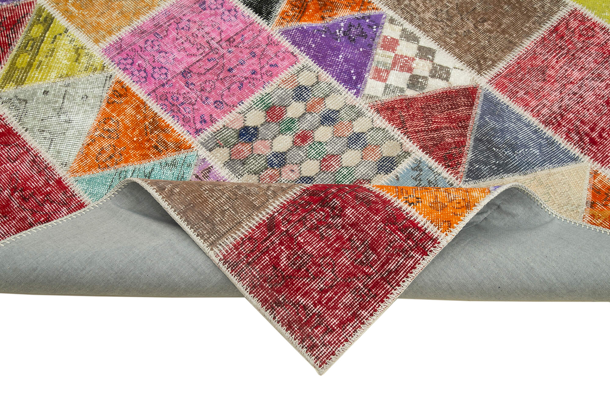 Handmade Patchwork Rug - Pink Patchwork Rug Cotton Wool Carpet 5'11" x 7'7"