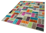 Handmade Area Rug - Pink Patchwork Cotton Wool Vintage Carpet 5'8'' x 7'5''