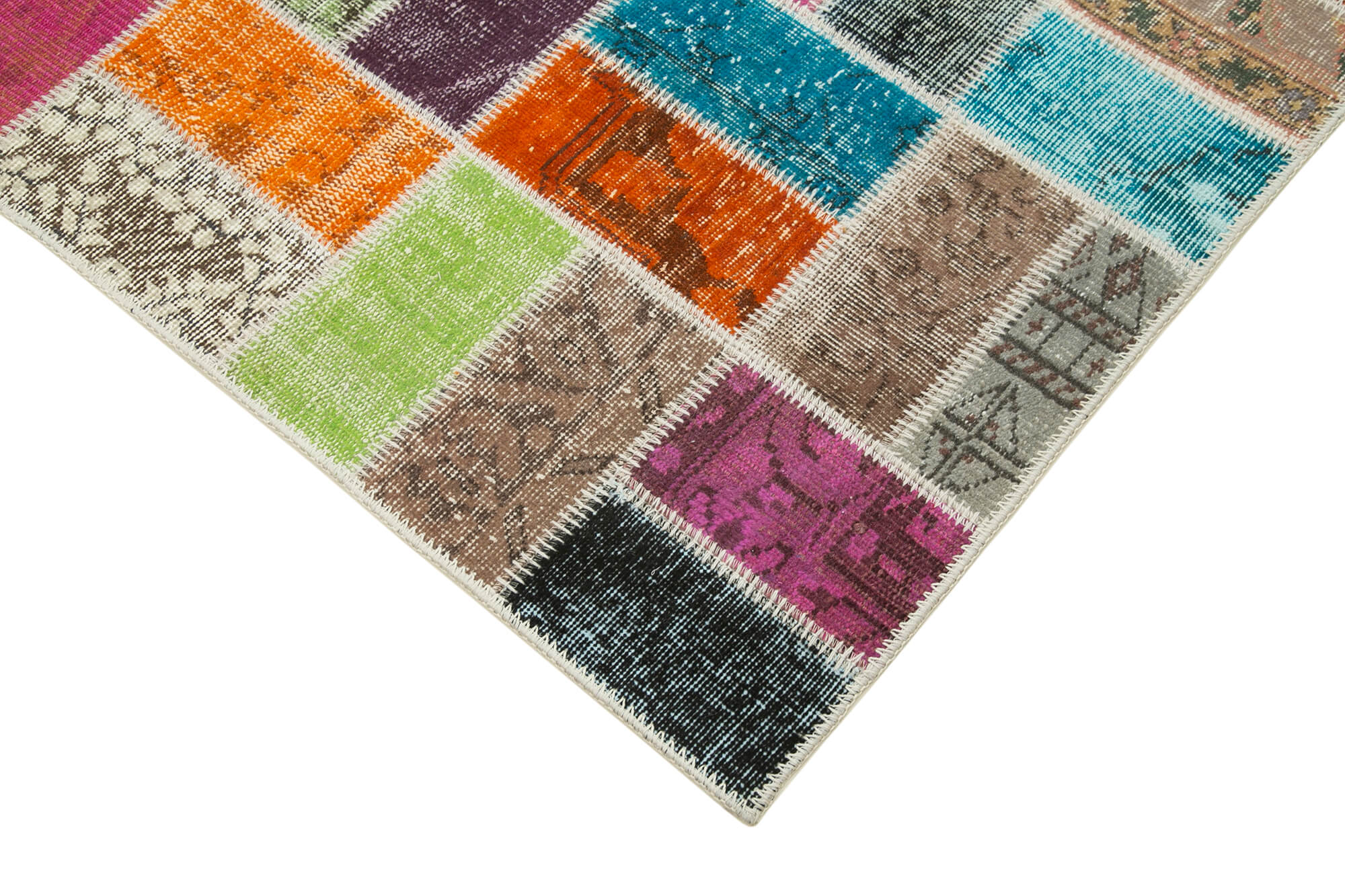 Handmade Area Rug - Pink Patchwork Cotton Wool Vintage Carpet 5'8'' x 7'5''