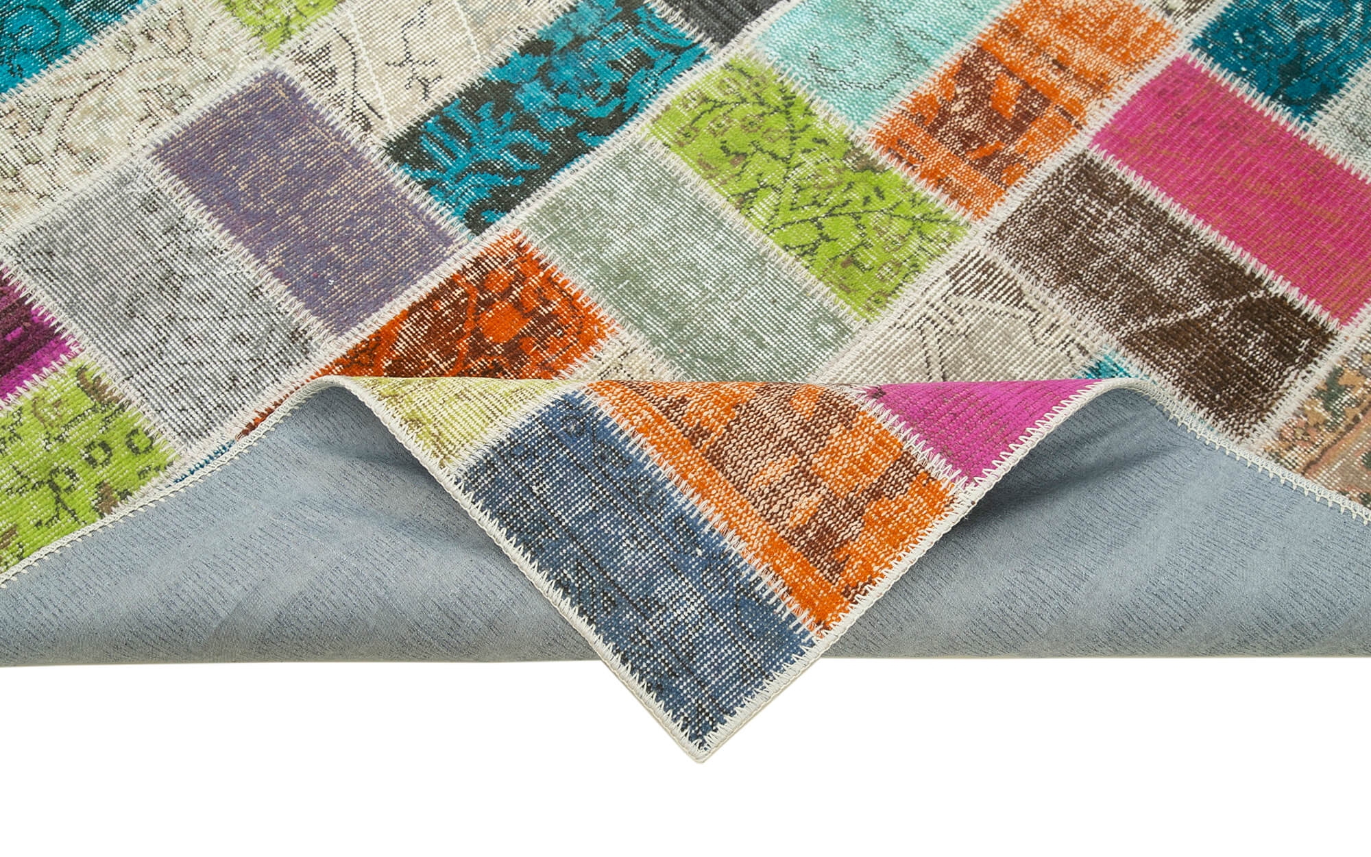 Handmade Area Rug - Pink Patchwork Cotton Wool Vintage Carpet 5'8'' x 7'5''