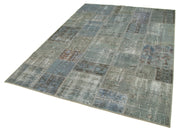 Handmade Patchwork Rug - Grey Patchwork Carpet | Cotton Wool Vintage Area Rug 5'9''x7'10''