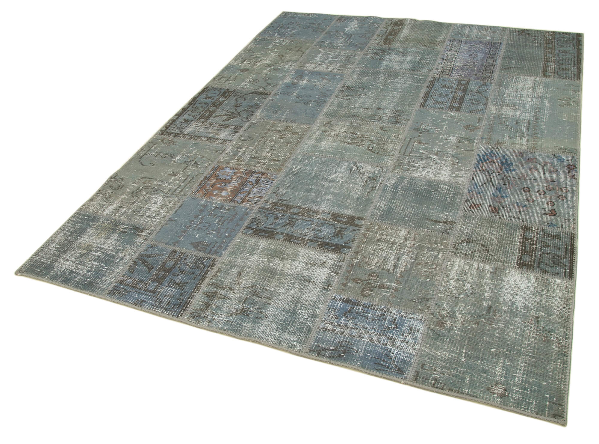 Handmade Patchwork Rug - Grey Patchwork Carpet | Cotton Wool Vintage Area Rug 5'9''x7'10''