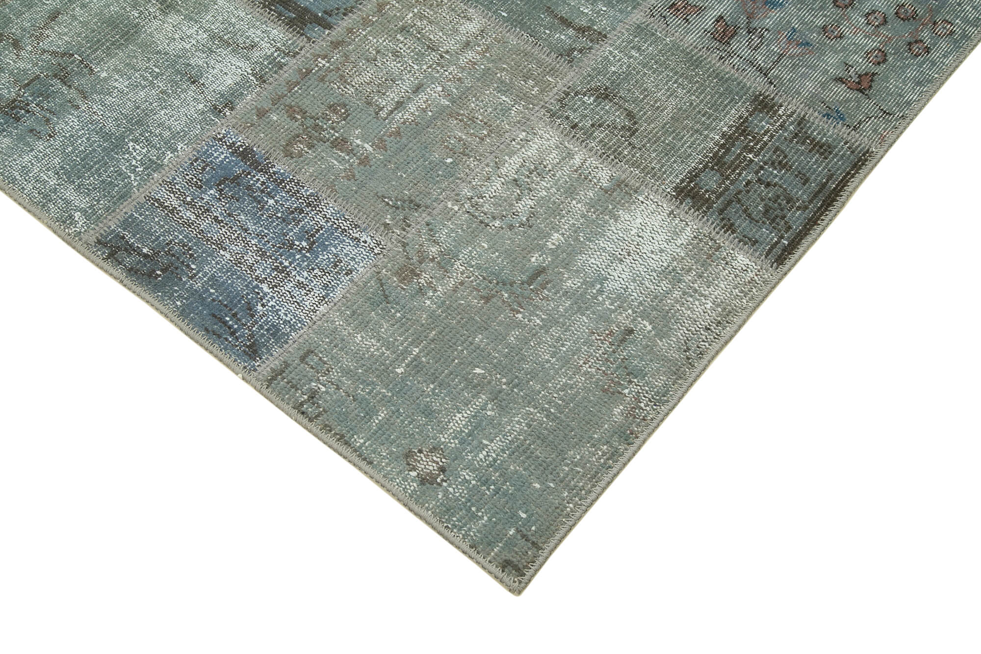Handmade Patchwork Rug - Grey Patchwork Carpet | Cotton Wool Vintage Area Rug 5'9''x7'10''