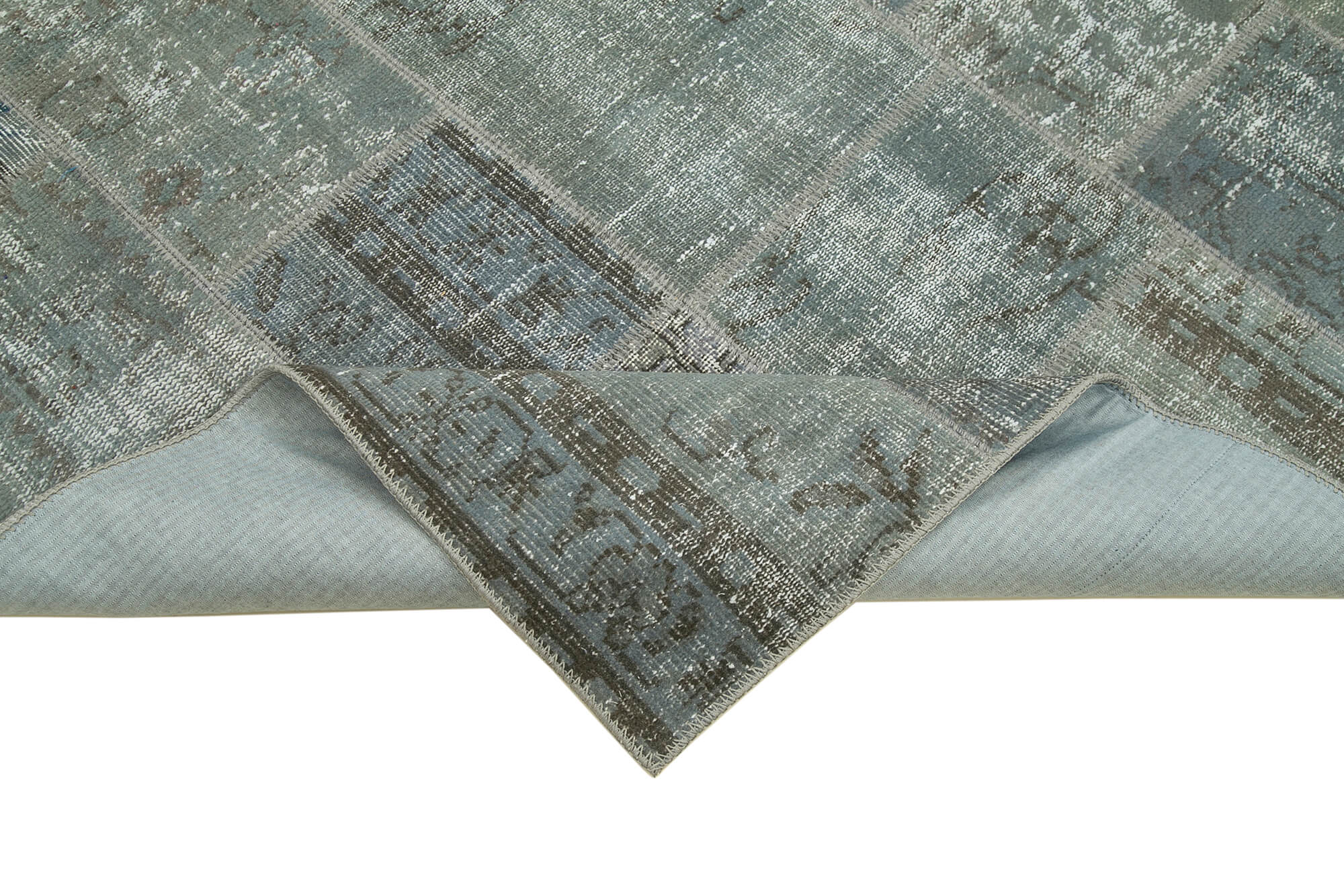 Handmade Patchwork Rug - Grey Patchwork Carpet | Cotton Wool Vintage Area Rug 5'9''x7'10''