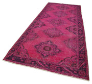 Handmade Vintage Area Rug – Pink Wool Cotton Blend, Durable Woven Carpet 4'8''x11'5''
