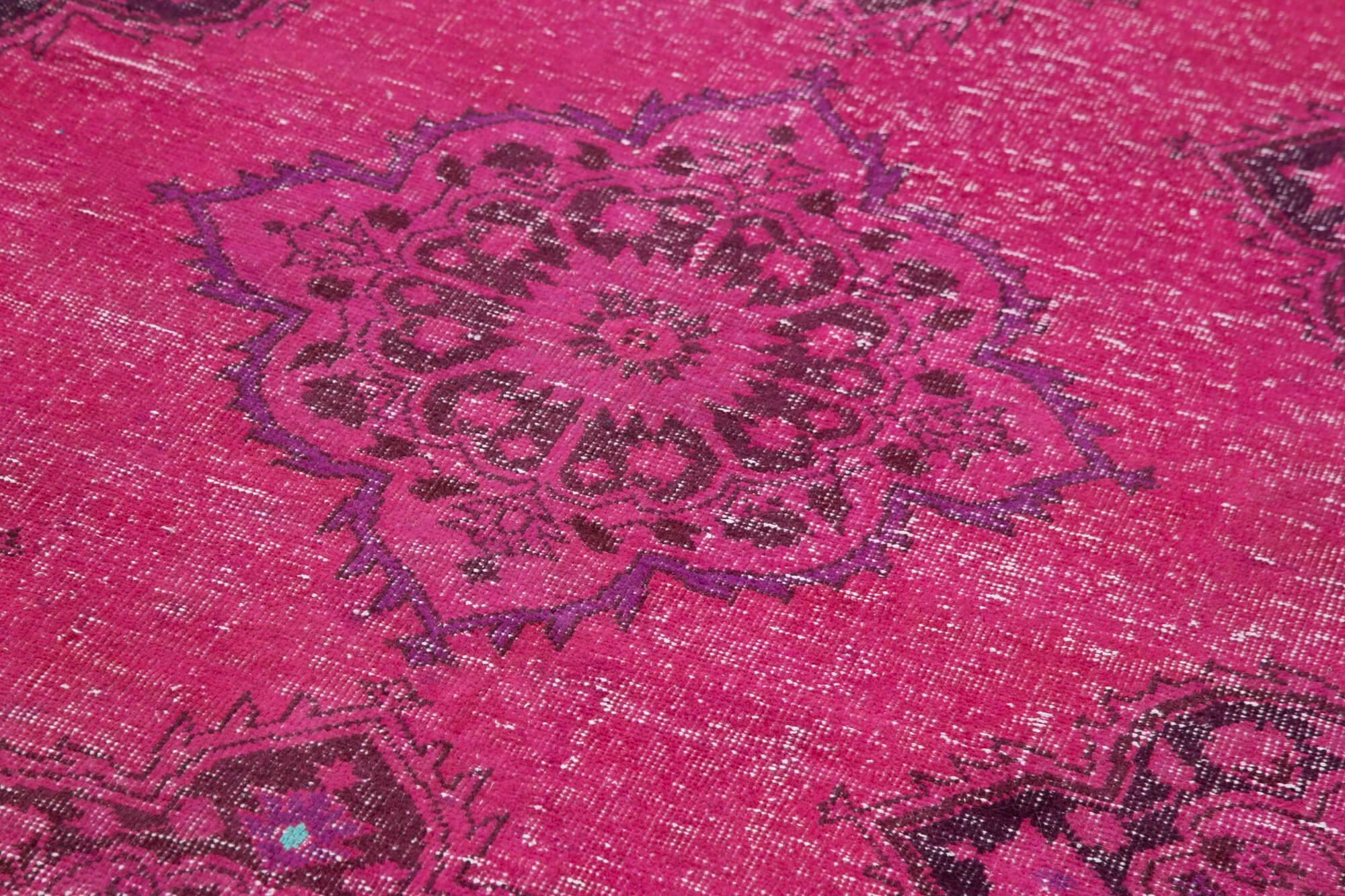 Handmade Vintage Area Rug – Pink Wool Cotton Blend, Durable Woven Carpet 4'8''x11'5''