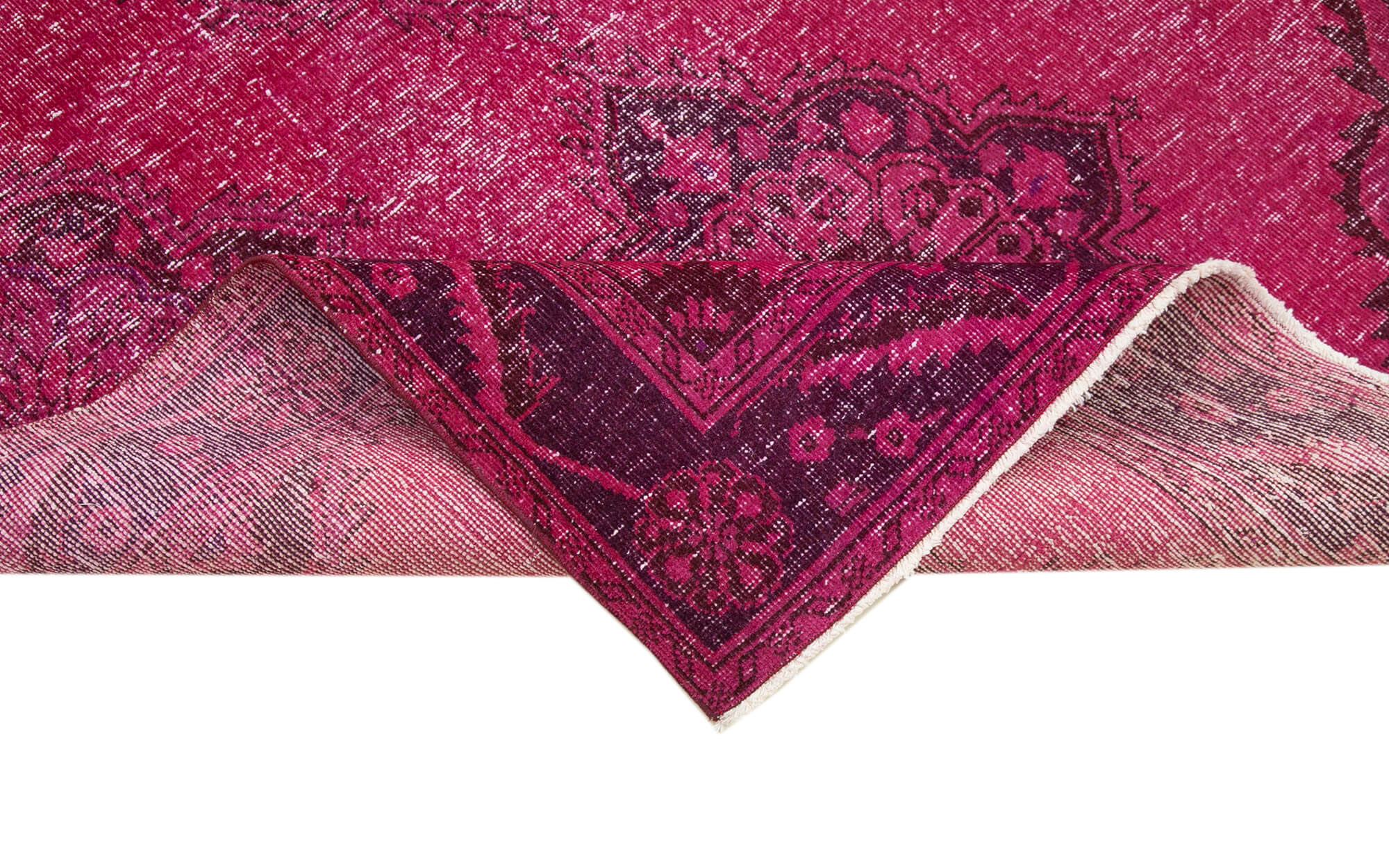 Handmade Vintage Area Rug – Pink Wool Cotton Blend, Durable Woven Carpet 4'8''x11'5''