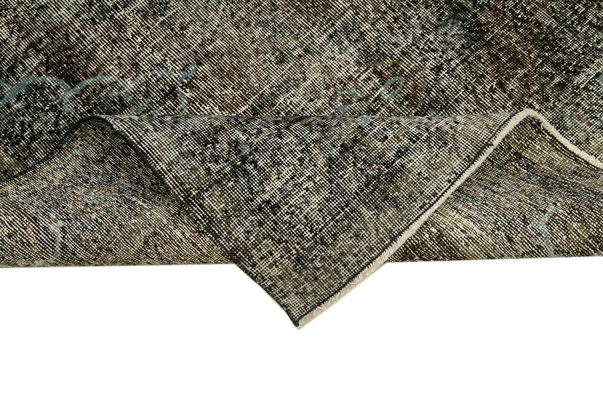Handmade Vintage Area Rug – Black Cotton Wool Carpet | Turkish Hand Knotted, Rustic Home Decor 4'10"x12'11"