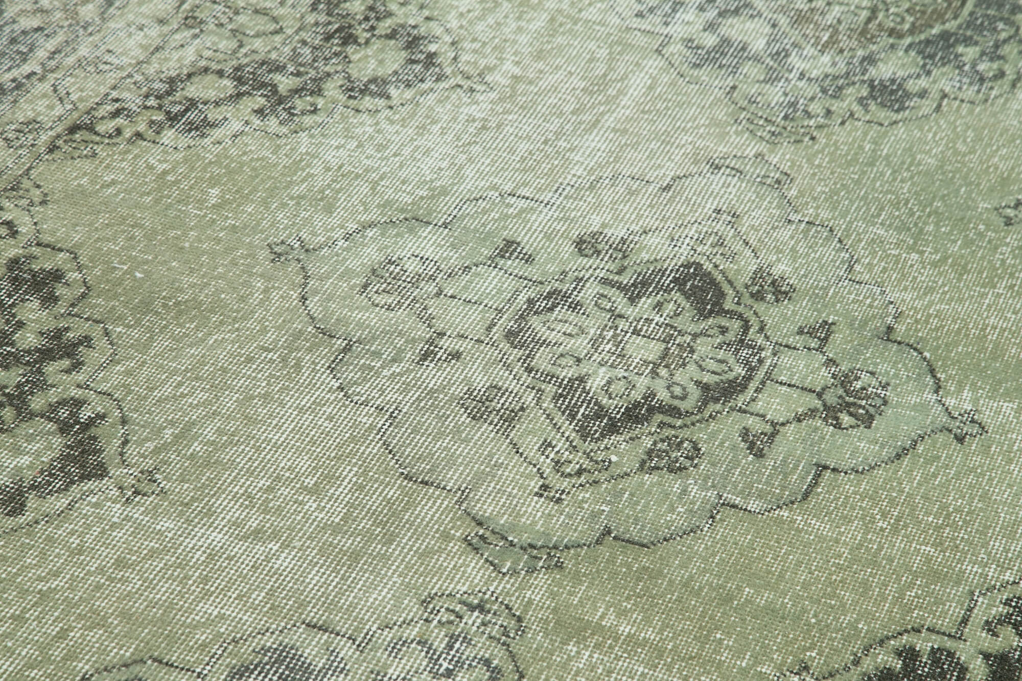 Vintage Wool Area Rug – Handmade Cotton Rug, Green Turkish Hand Knotted Carpet 4'10''x12'4''