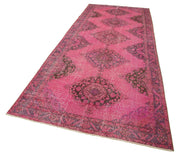 Handmade Wool Area Rug – Pink Vintage Cotton Wool Blend, 4'9''x12'4'' Rustic Style