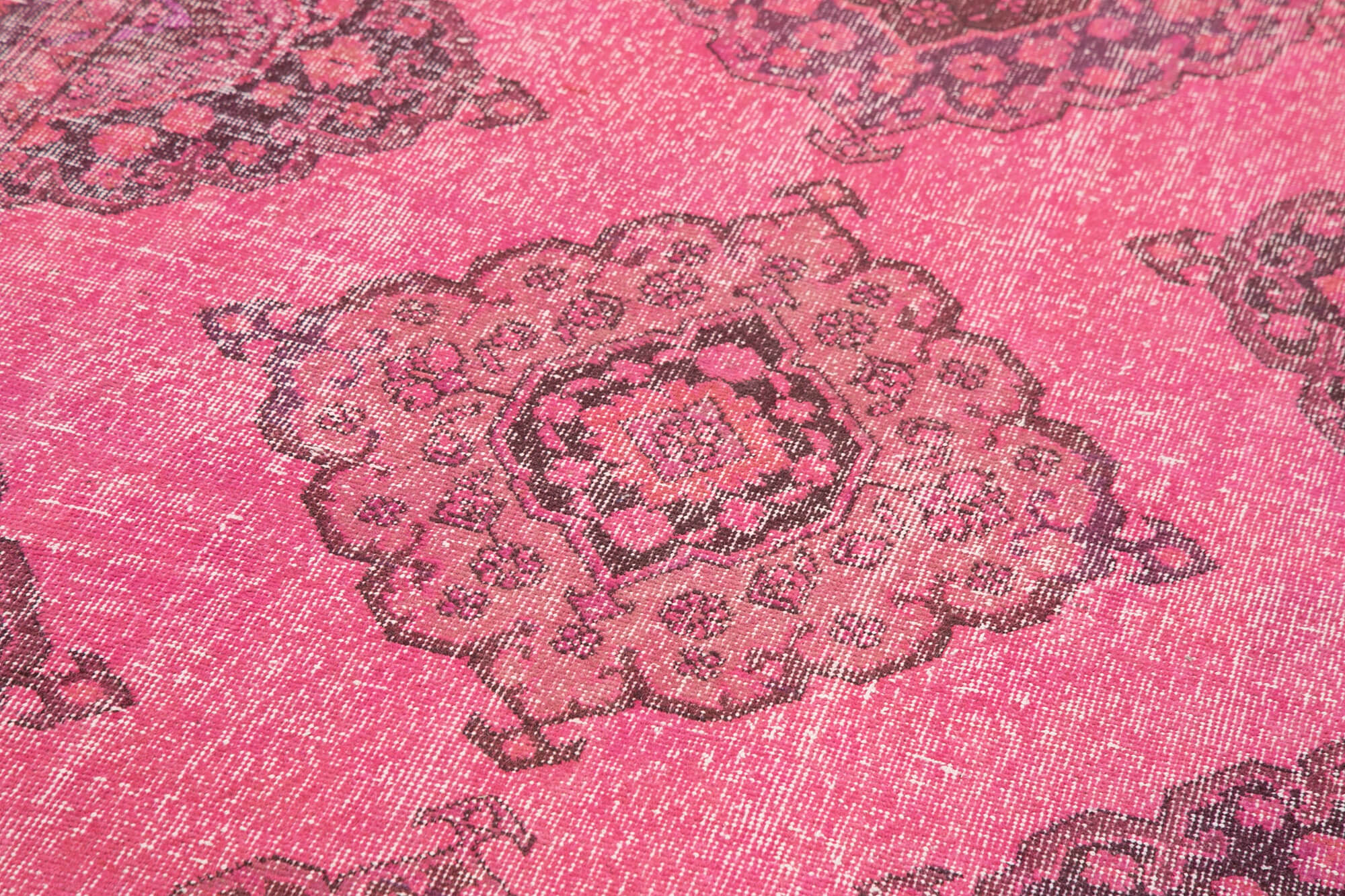 Handmade Wool Area Rug – Pink Vintage Cotton Wool Blend, 4'9''x12'4'' Rustic Style