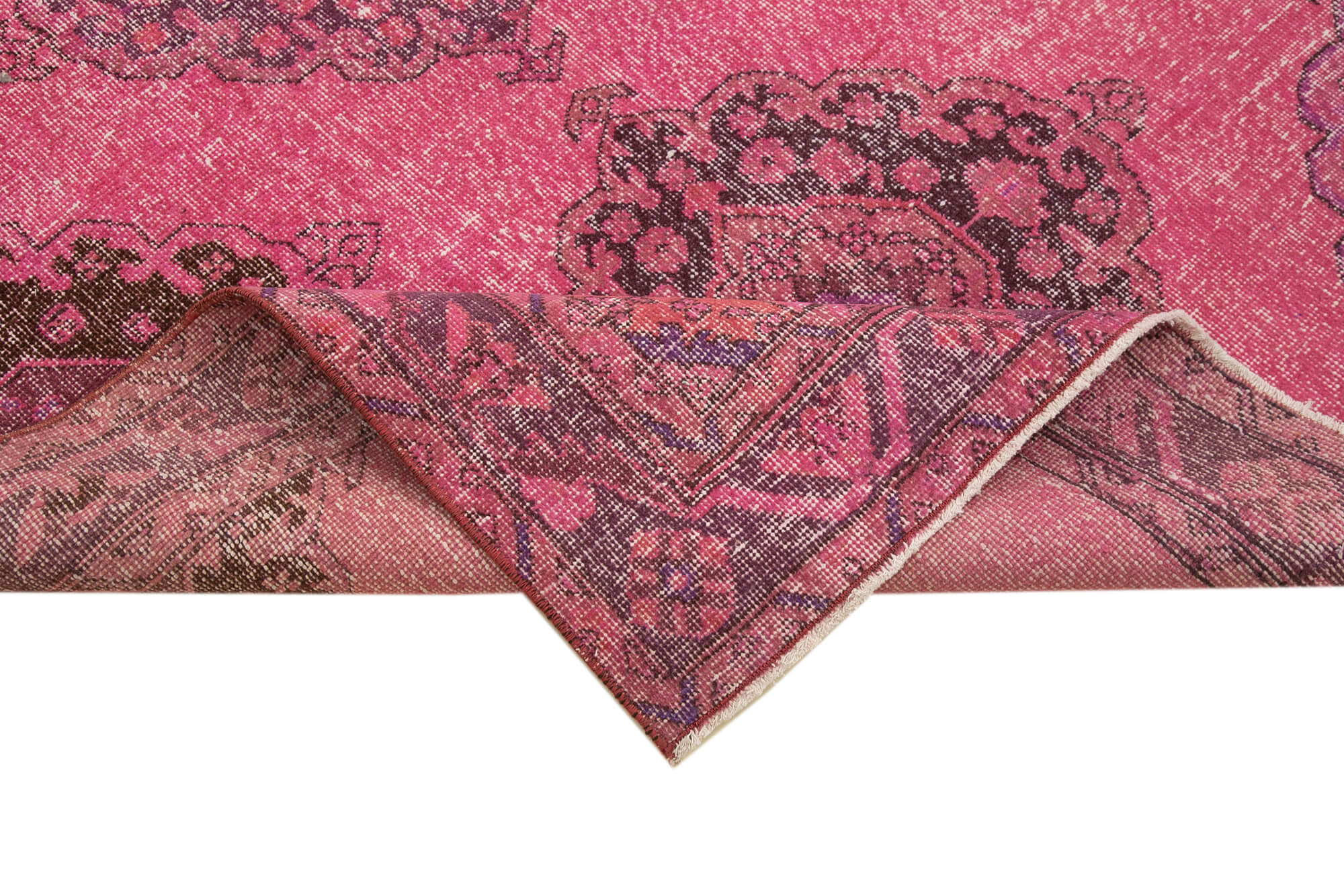 Handmade Wool Area Rug – Pink Vintage Cotton Wool Blend, 4'9''x12'4'' Rustic Style