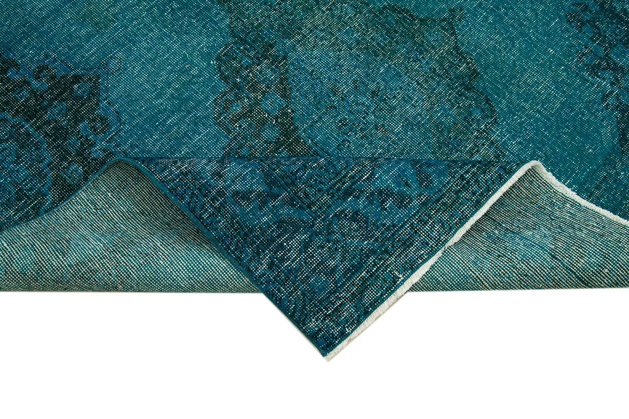 Handmade Vintage Area Rug – Turquoise Wool Rug Cotton Wool Carpet 4'9''x13'3''