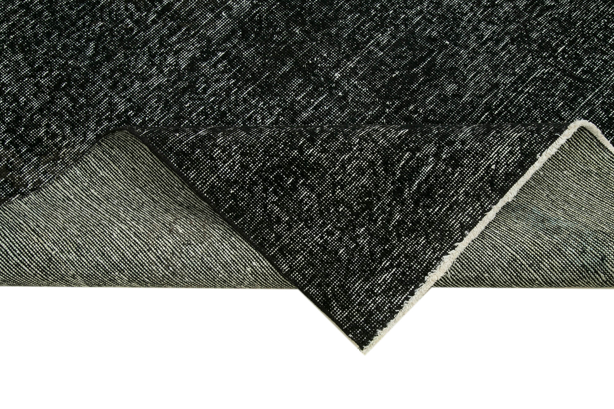 Handmade Vintage Area Rug – Black Cotton Wool Turkish Wool Rug 4'8''x12'10''