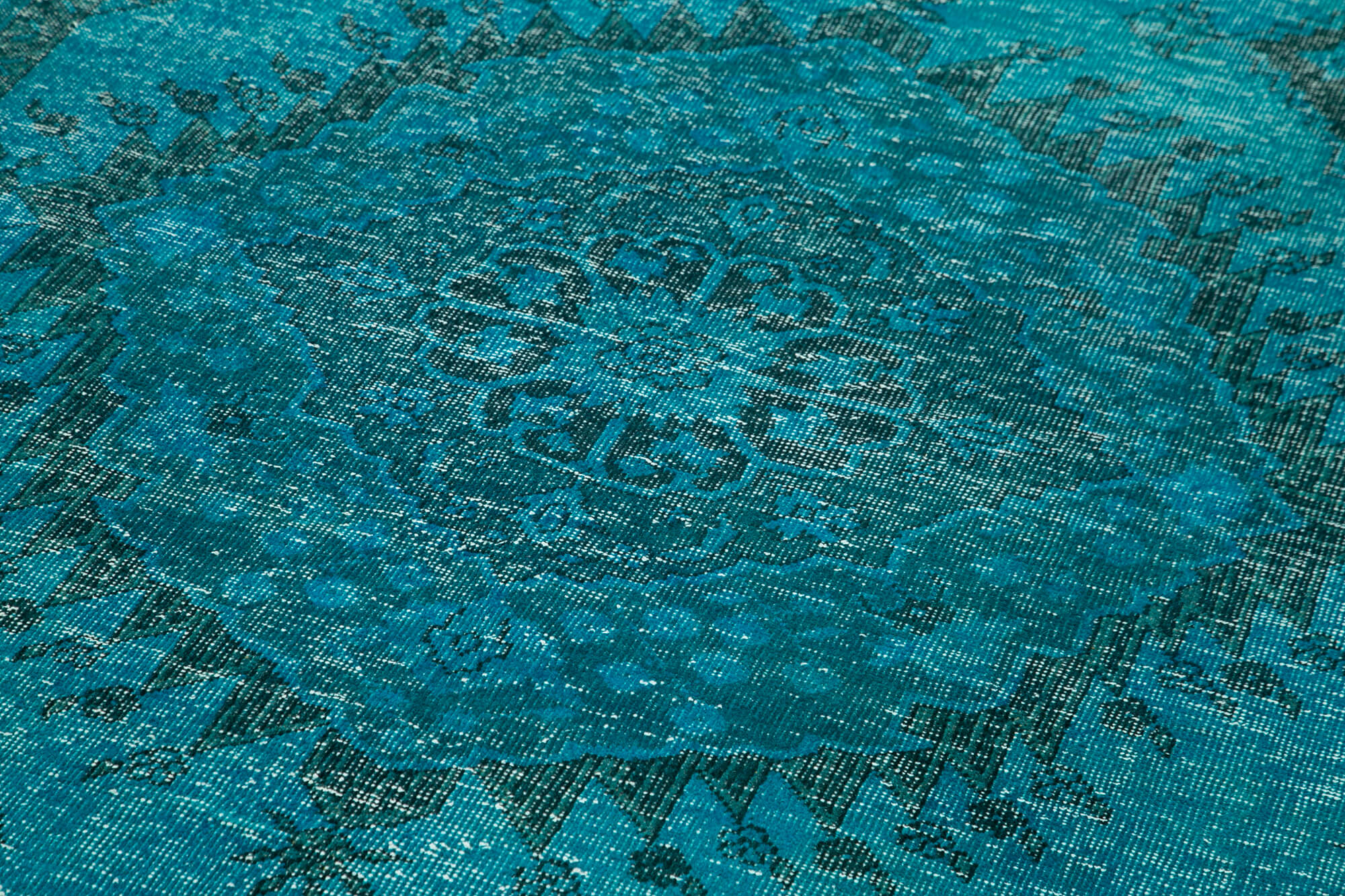 Vintage Handmade Area Rug - Turquoise Cotton Wool Carpet | Hand Woven Rug 4'11''x13'4''