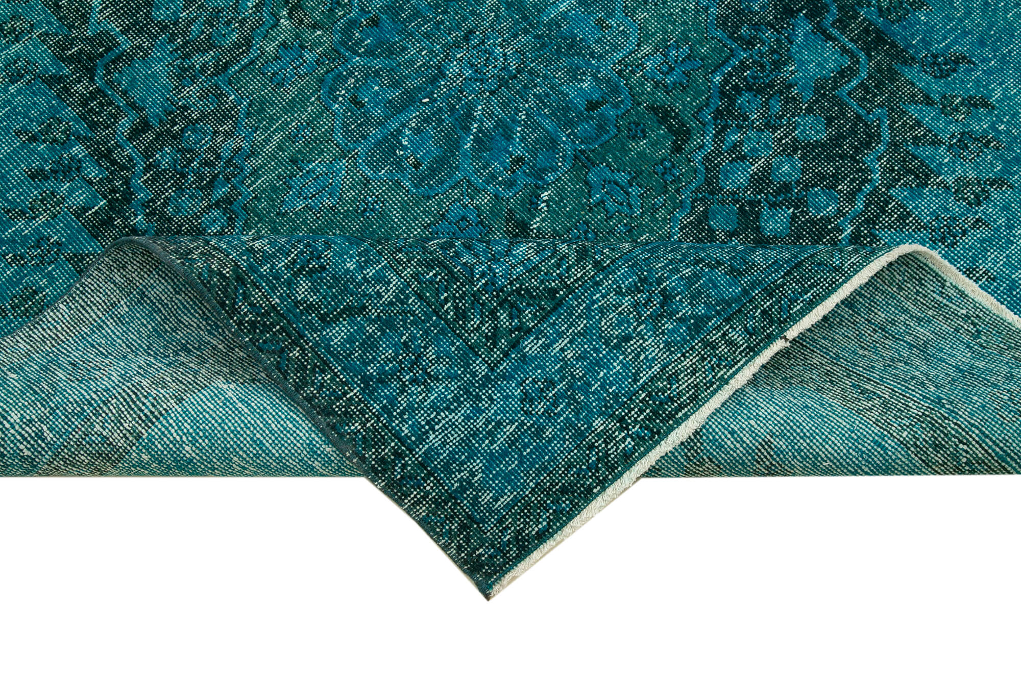 Vintage Handmade Area Rug - Turquoise Cotton Wool Carpet | Hand Woven Rug 4'11''x13'4''