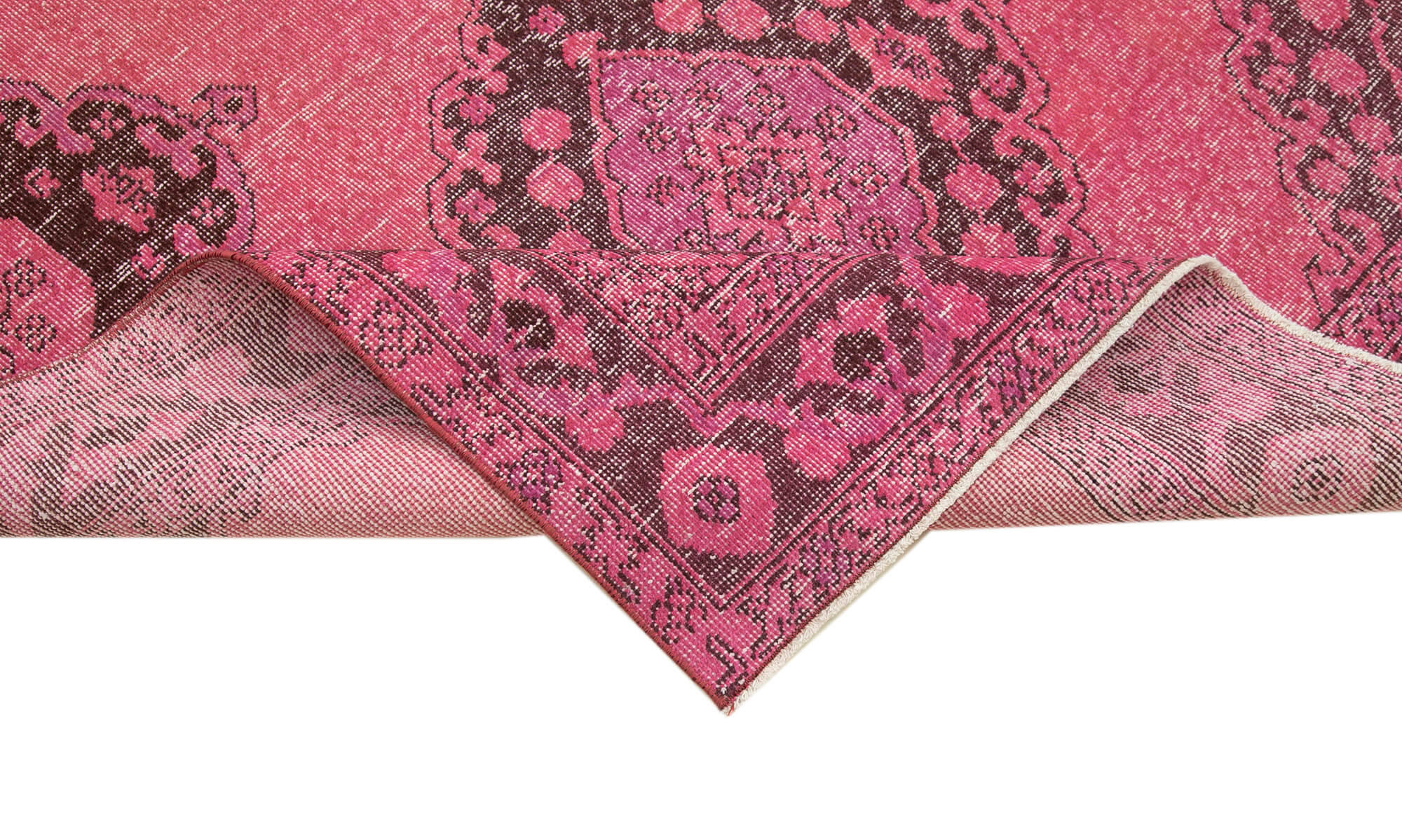 Handmade Vintage Area Rug – Pink Cotton Wool Carpet 4'8''x12'9'' Turkish Hand Knotted