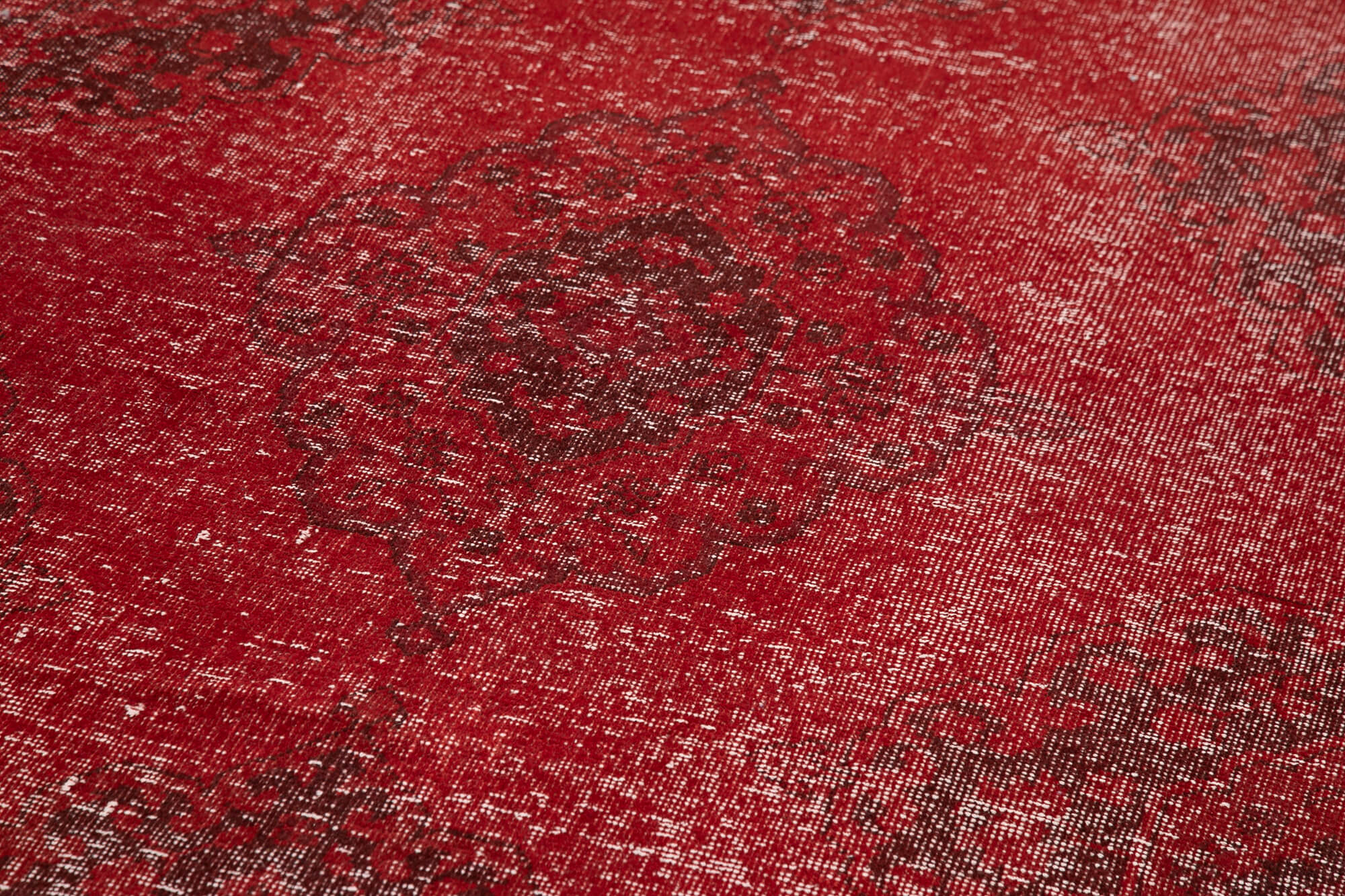 Handmade Vintage Area Rug - Red Turkish Cotton Wool Carpet 4'8'' x 13'7''