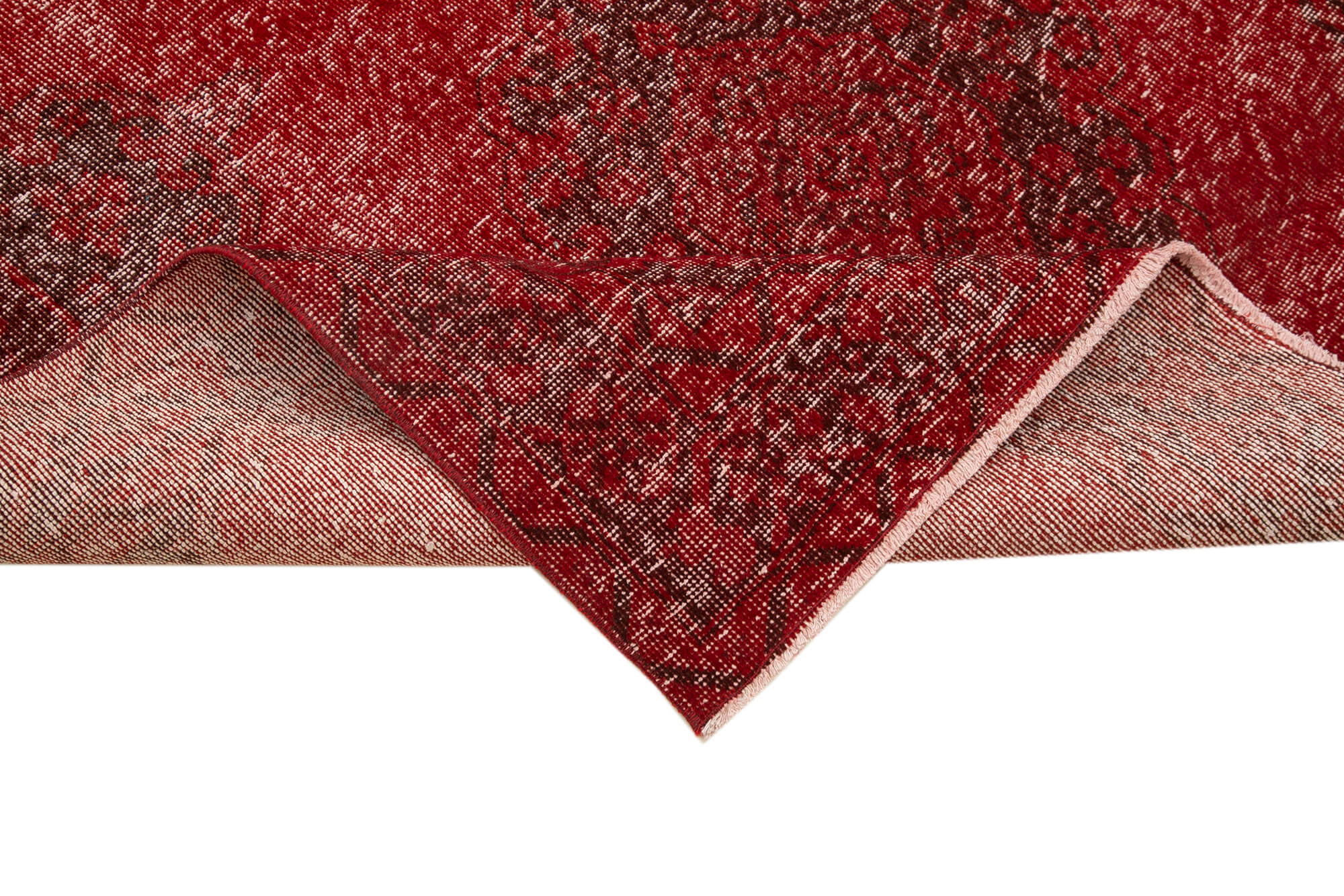 Handmade Vintage Area Rug - Red Turkish Cotton Wool Carpet 4'8'' x 13'7''