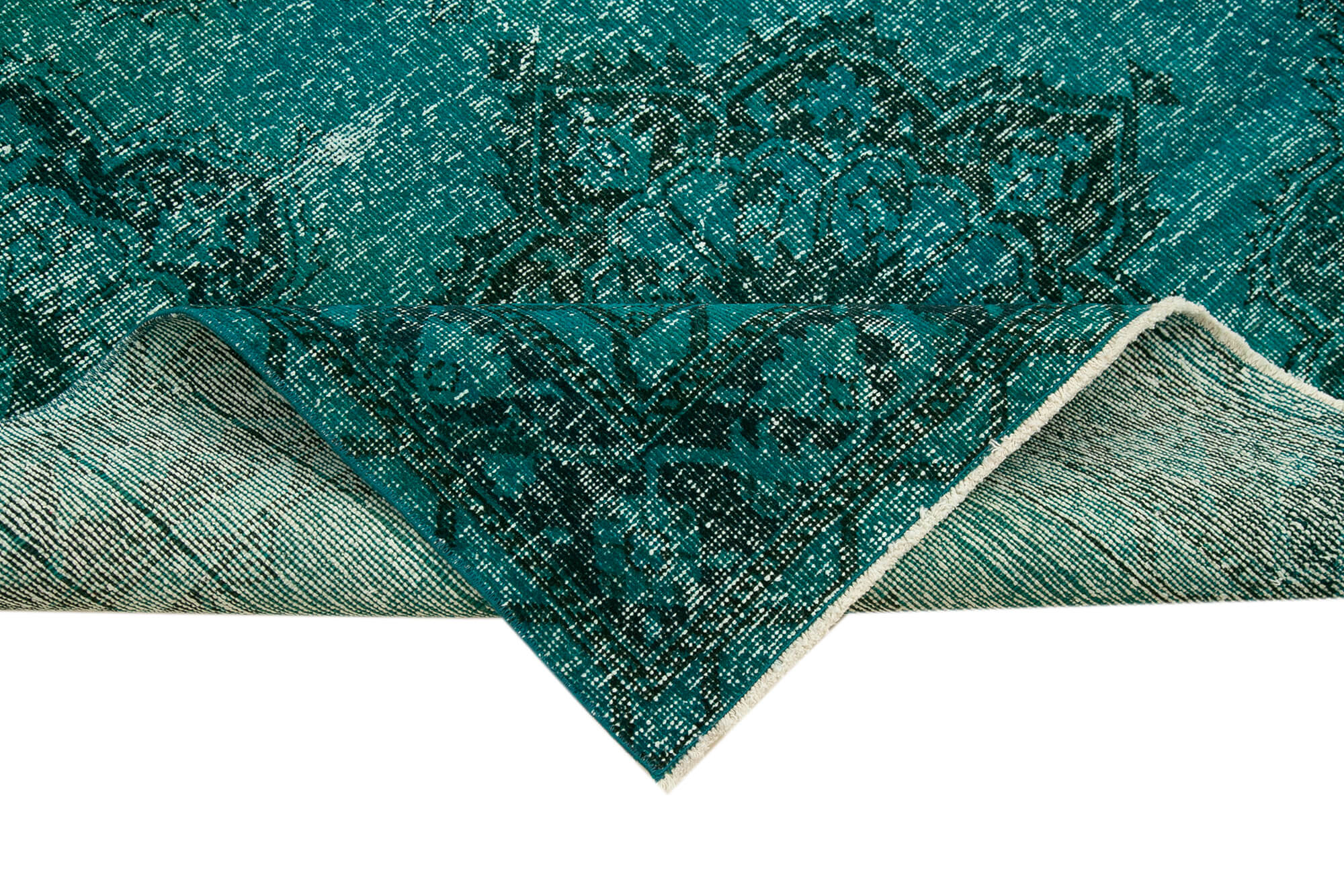 Vintage Handmade Area Rug – Turquoise Turkish Hand Knotted Cotton Wool Carpet 4'7''x13'3''