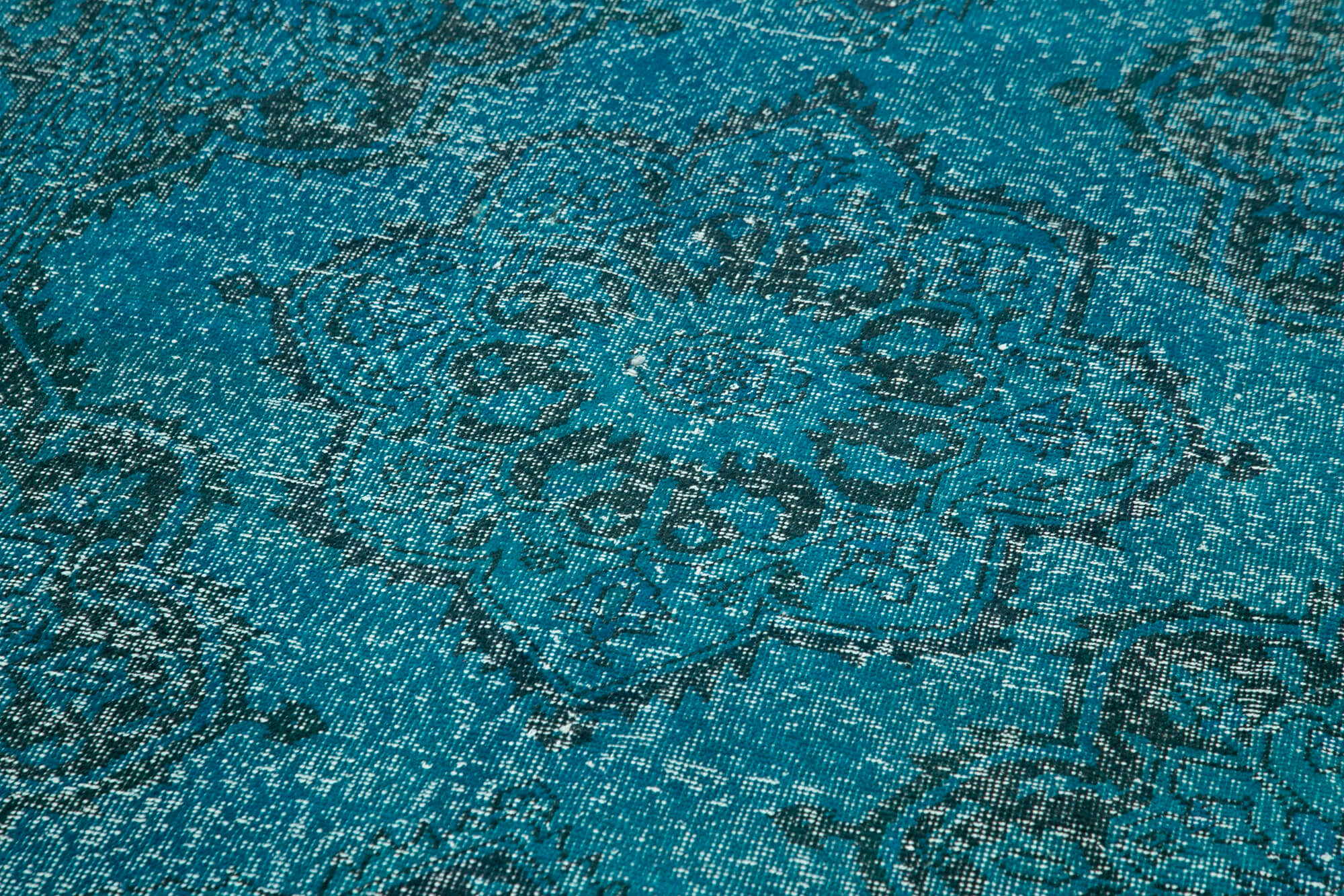 Vintage Wool Area Rug – Handmade Cotton Rug with Turquoise Wool Carpet, Soft Floor Covering 4'6'' x 14'0''