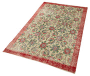 Vintage Cotton Wool Rug - Handmade Checkered Beige Carpet 3'9'' x 6'6'' | Turkish Woven Rug
