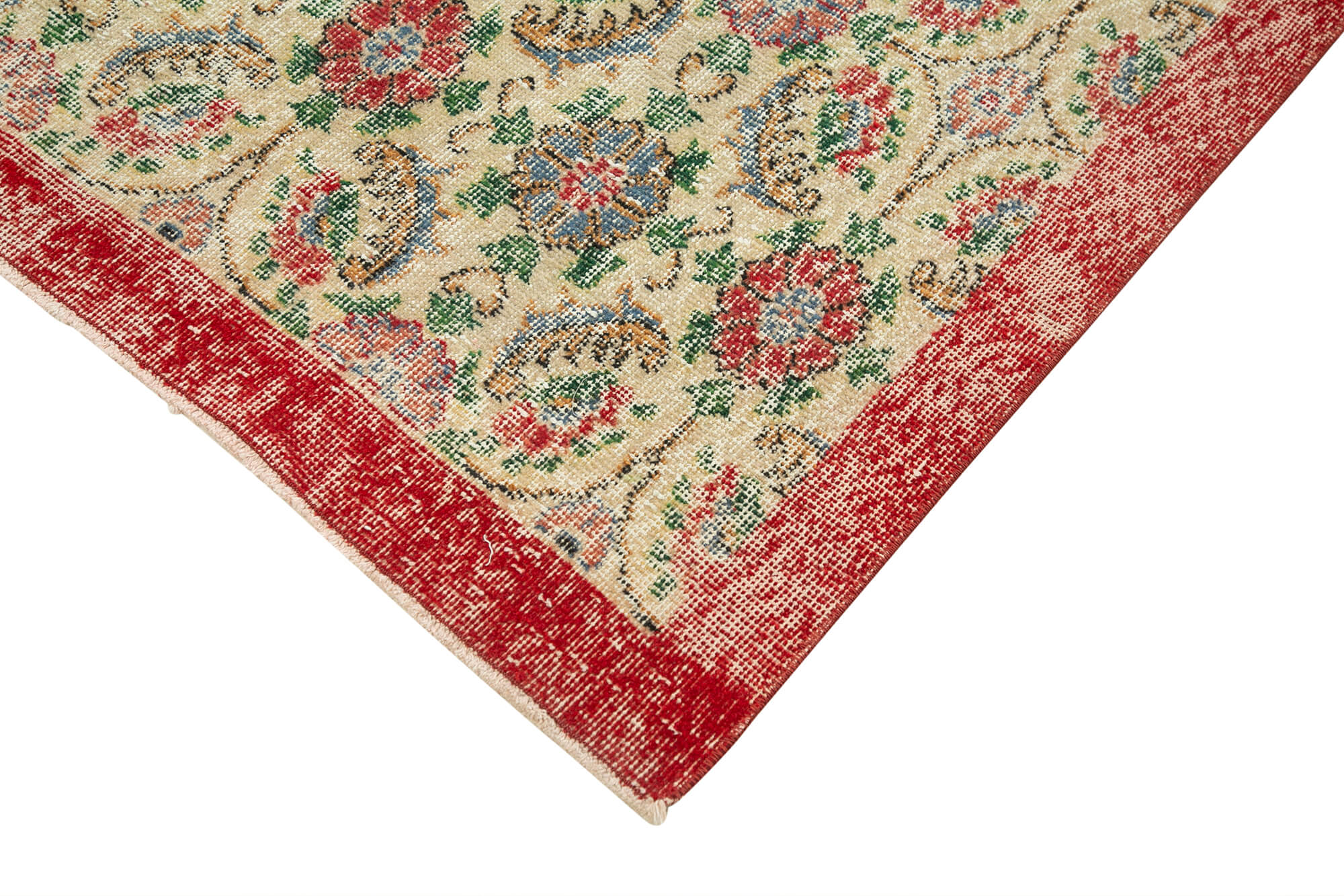 Vintage Cotton Wool Rug - Handmade Checkered Beige Carpet 3'9'' x 6'6'' | Turkish Woven Rug