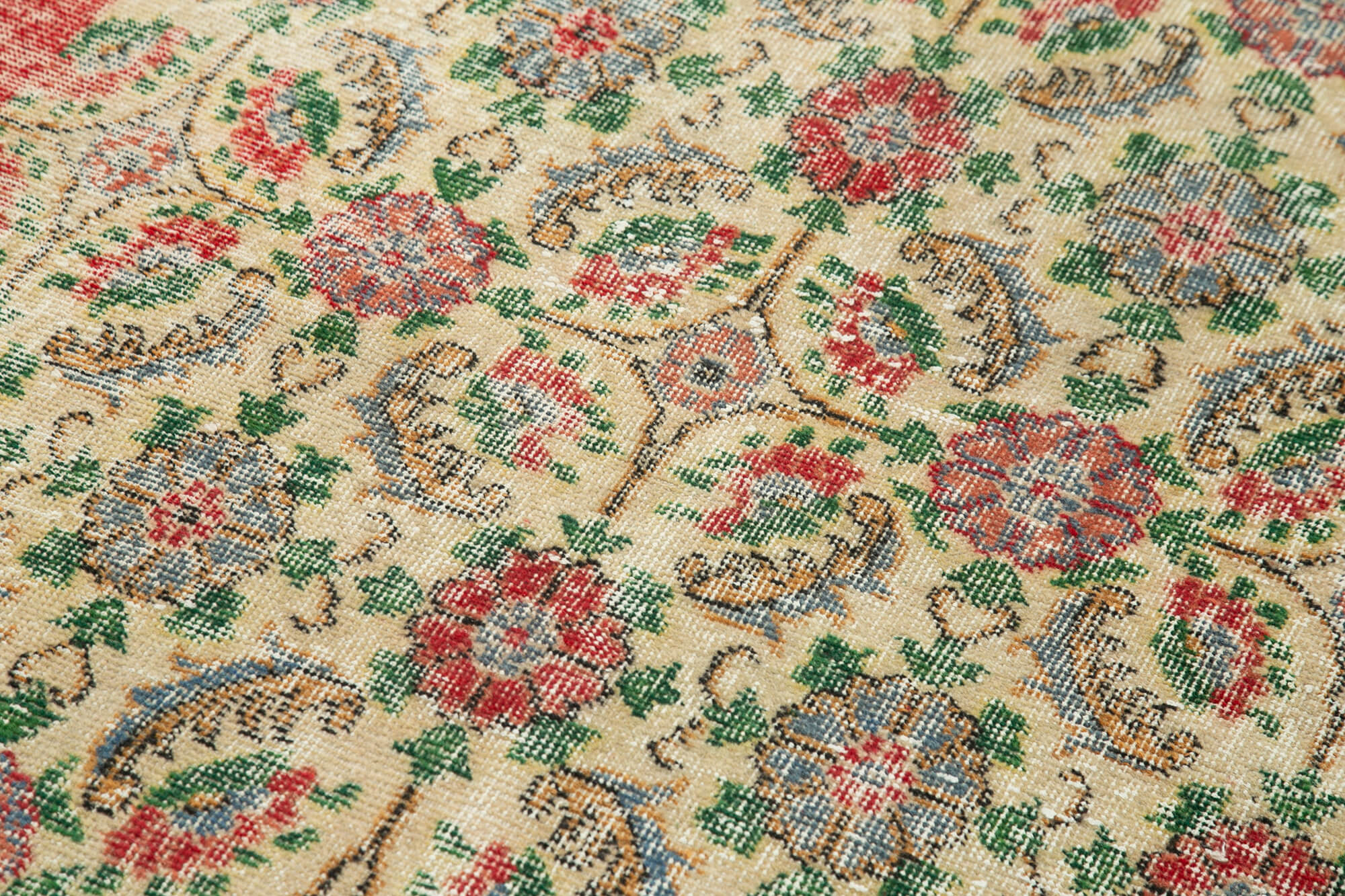 Vintage Cotton Wool Rug - Handmade Checkered Beige Carpet 3'9'' x 6'6'' | Turkish Woven Rug