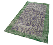 Vintage Wool Area Rug – Handmade Cotton Rug, Checkered Purple Design 3'11''x7'3''