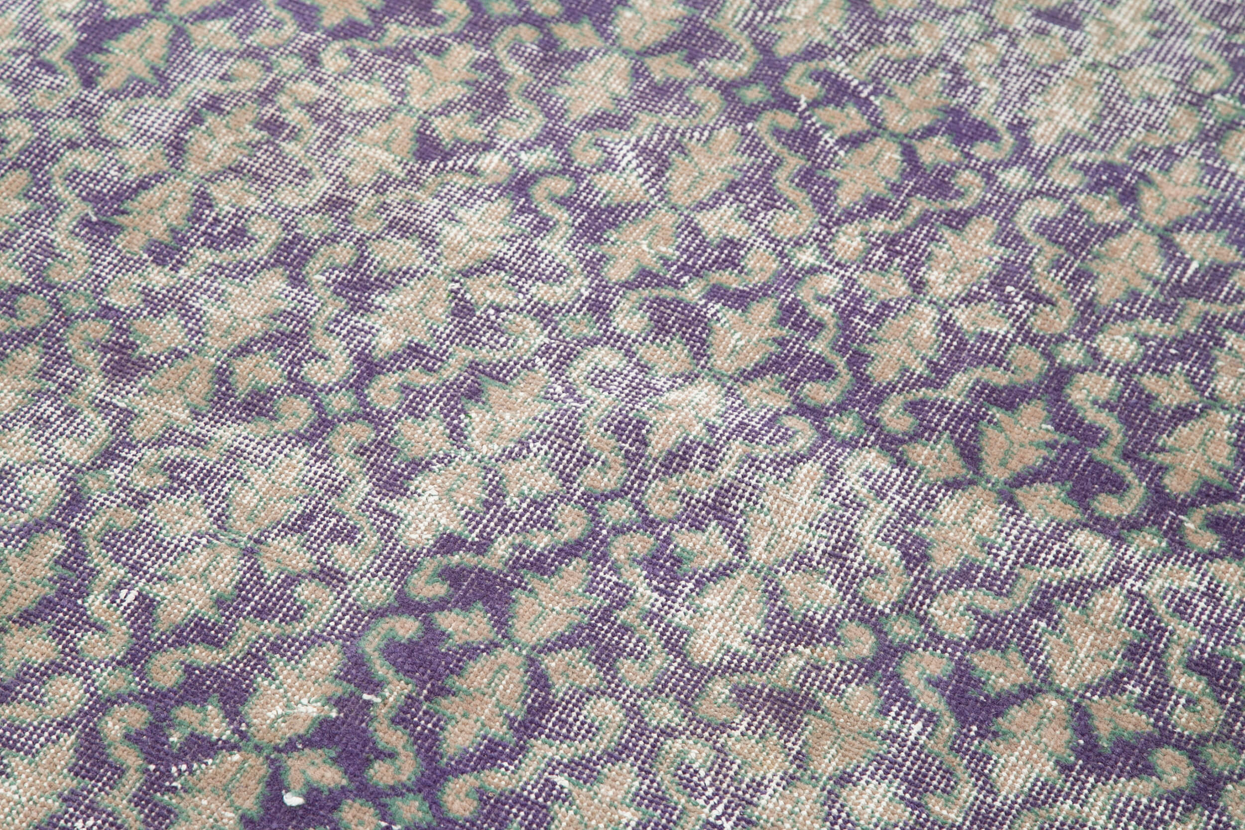 Vintage Wool Area Rug – Handmade Cotton Rug, Checkered Purple Design 3'11''x7'3''